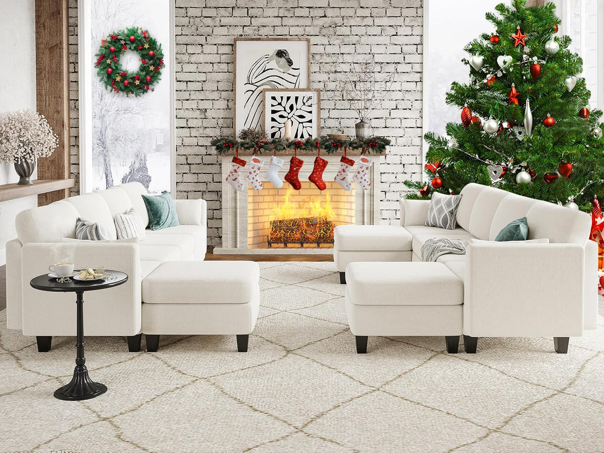 Huatean Home Modular Sectional Sofa, Convertible U Shaped Sofa Couch with High Density Memory Foam, 6 Seat Comfy Modular Sofa Couch for Living Room, Modern U Shaped Sectional Sofa, Ivory Beige Huatean Home