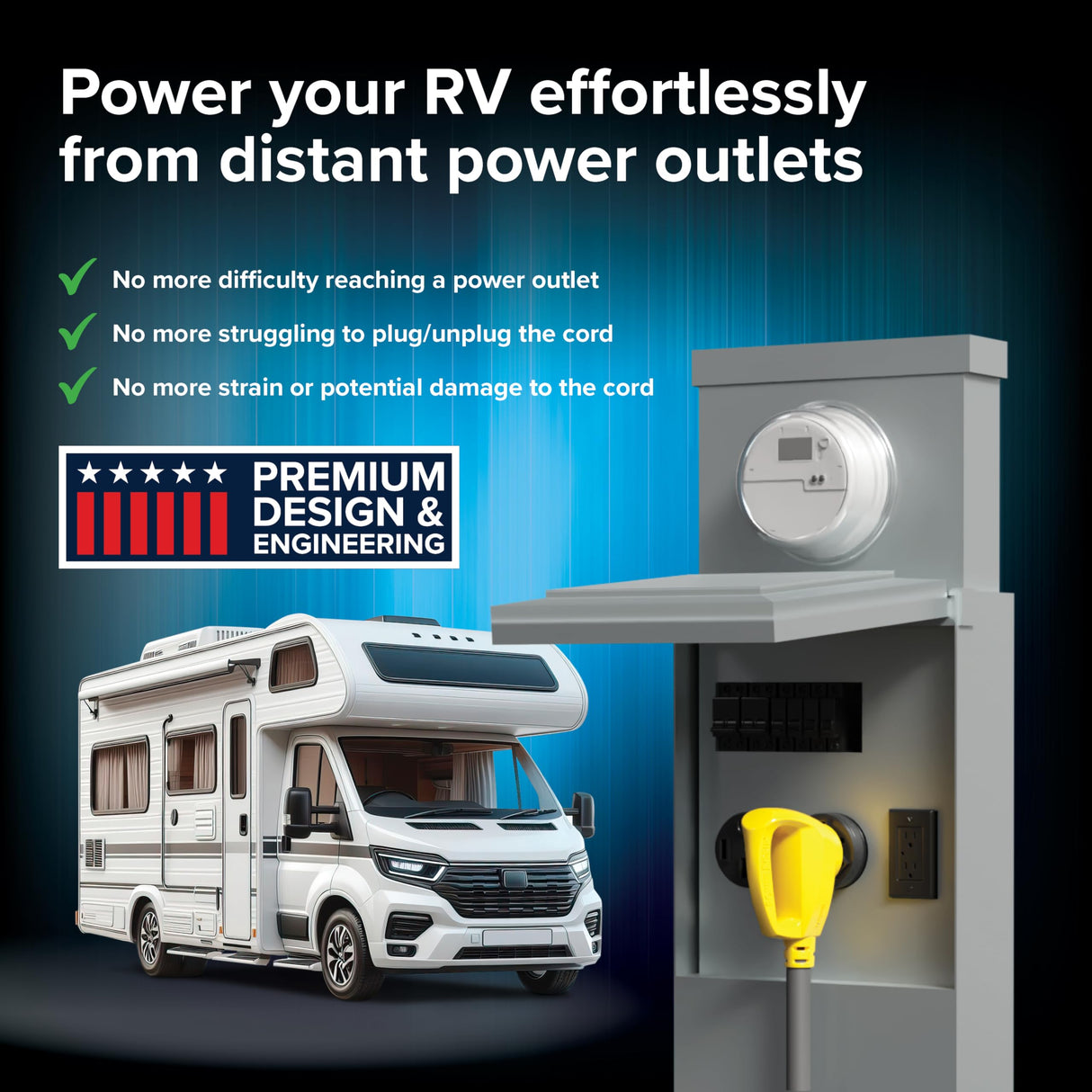 Camco PowerGrip 50-Ft 30-Amp Camper/RV Extension Cord - Standard 30-Amp Male & 30-Amp Female Connectors - Crafted of 10-Gauge Copper Wires w/Heat Resilient PVC Coating - Rated for 125V/3750W (55197) Camco