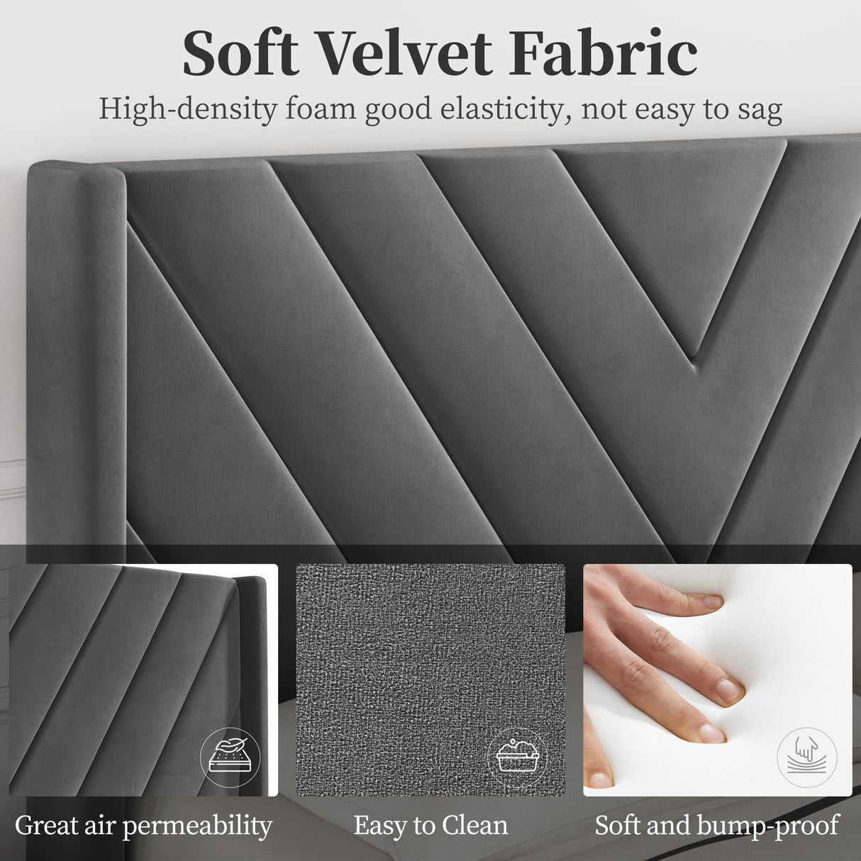 Upholstered Full Bed Frame with Winged Tufted Headboard in Dark Gray by Yaheetech Yaheetech