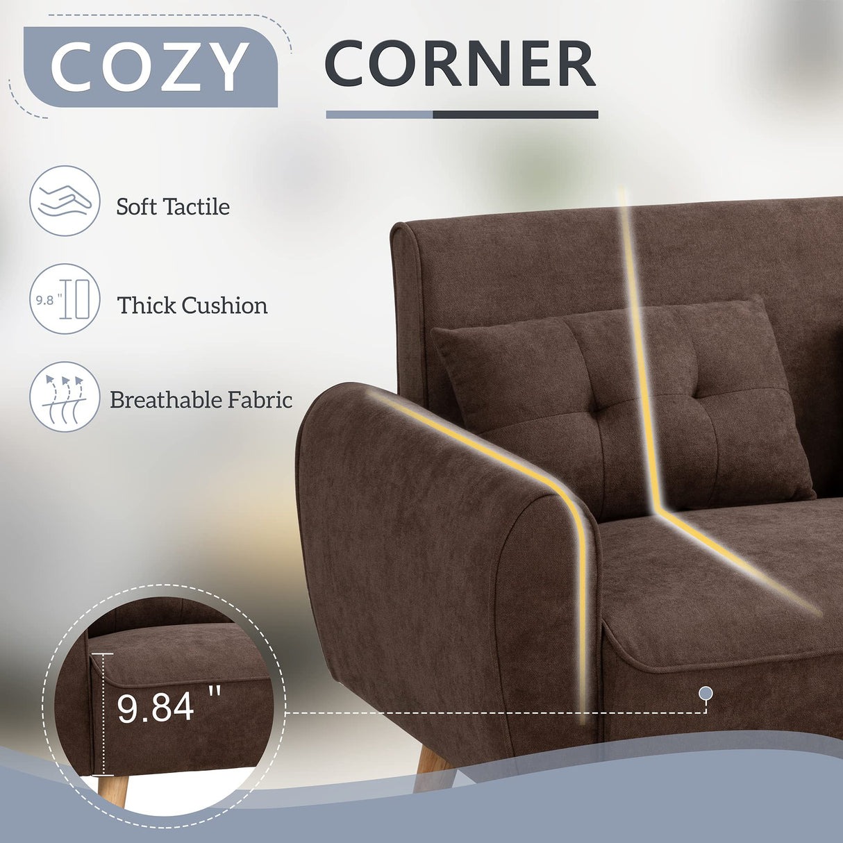 Shintenchi Small Modern Loveseat Couch Sofa, Mid Century Fabric Upholstered 2-Seat Sofa Couch Love Seats Furniture for Small Space,Living Room,Studio,Apartment with 2 Pillows,Brown Shintenchi