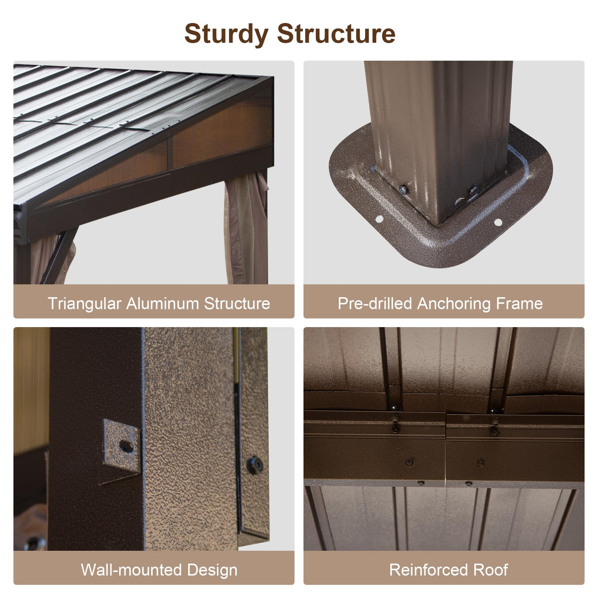 Domi 8x12FT Lean to Gazebo, Outdoor Hardtop Wall Mounted Gazebo with Sloping Galvanized Steel Roof, Aluminum Frame Mounted Gazebo with Netting and Curtain Included for Deck, Porch, Backyard domi outdoor living