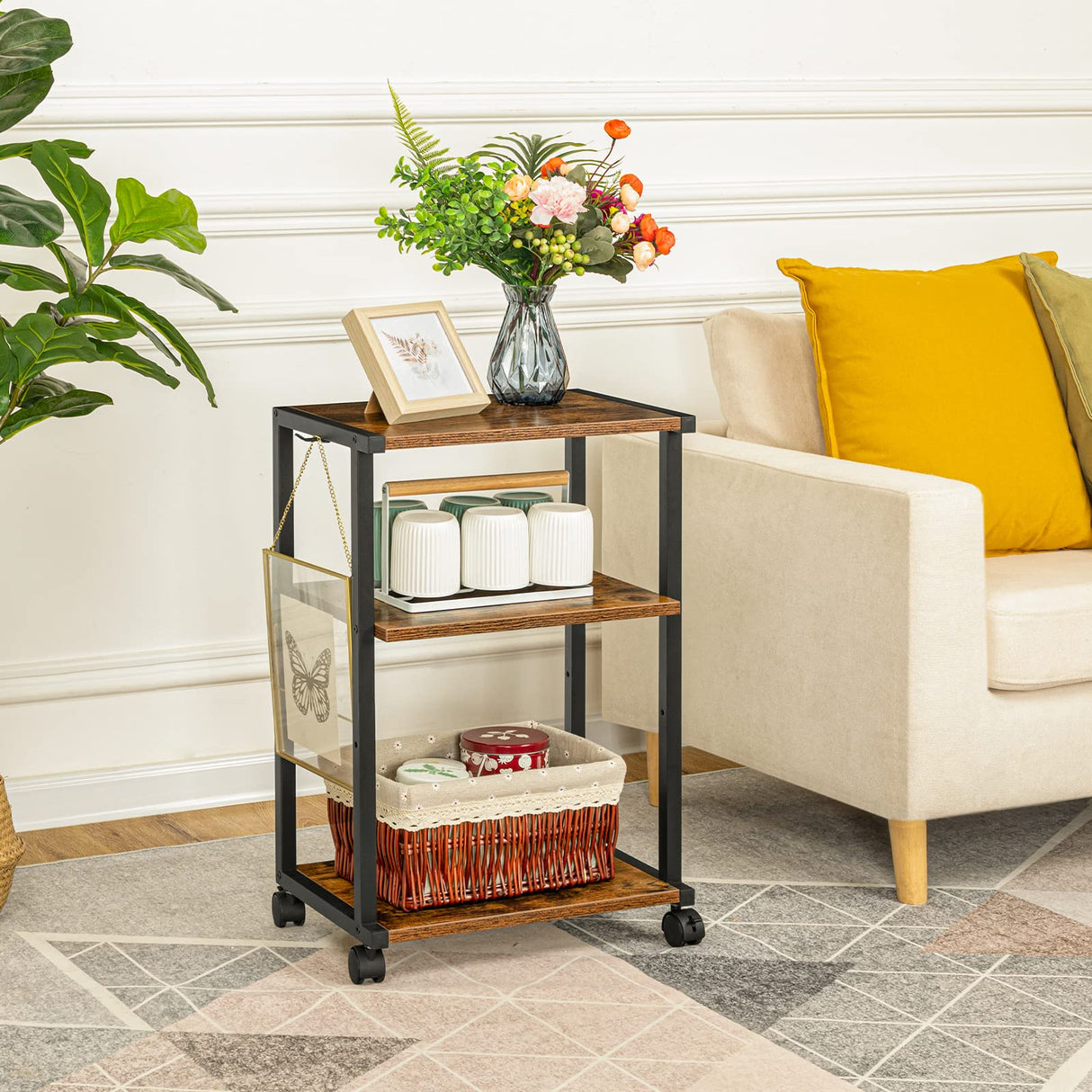 HOOBRO Mobile Printer Stand, 3-Tier Printer Cart Under Desk with Storage, Industrial Adjustable Rolling Cart, Sturdy Little Table on Wheels for Home Office BF28PS01 HOOBRO