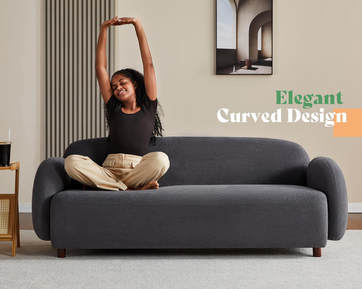 AMERLIFE Sofa, Curved Sofa with Deep Seat, 3 Seater Cloud Couch, Boucle Couch for Living Room, Grey AMERLIFE