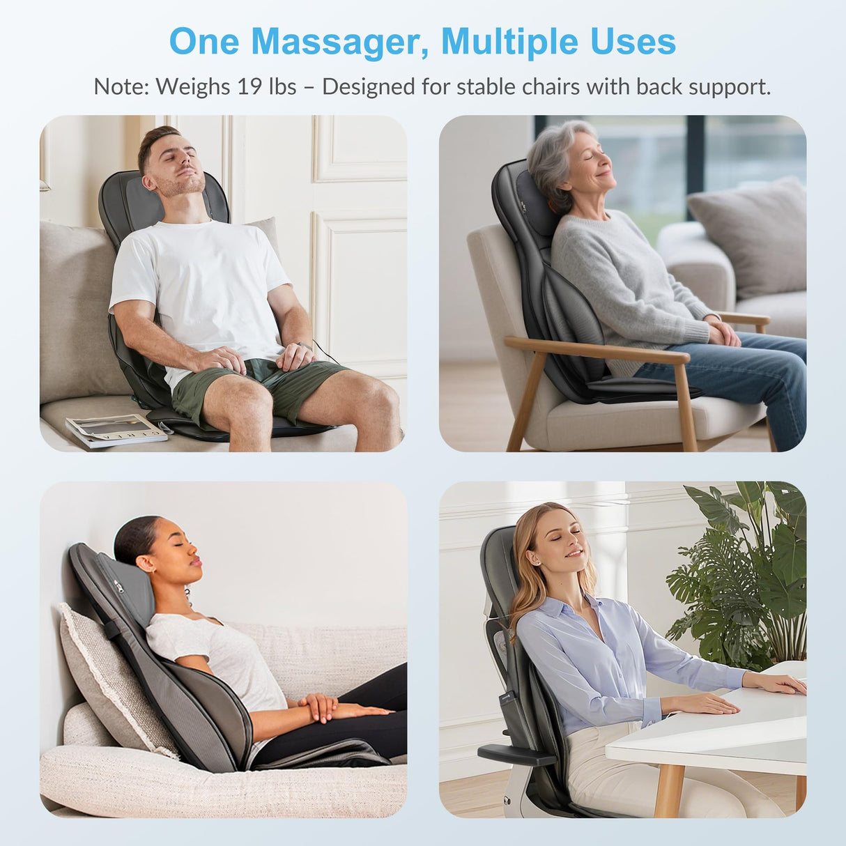 COMFIER Massager Chair with Heat, Shiatsu Neck Back Massager Portable with Compress & Rolling,Massage Chair Pad for Full Back,Neck,Full Body Pain, Gray COMFIER