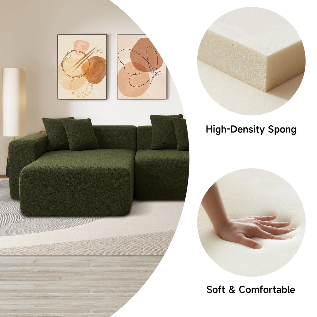 BAMOOLI 105'' Modular Sectional Couch, Modern L-Shape Sectional Sofa with Chaise Lounge, Comfy Lambswool Fabric Corner Sofa Couch, Upholstered 4 Seater Couch for Living Room, Bedroom, Apartment, Beige BAMOOLI