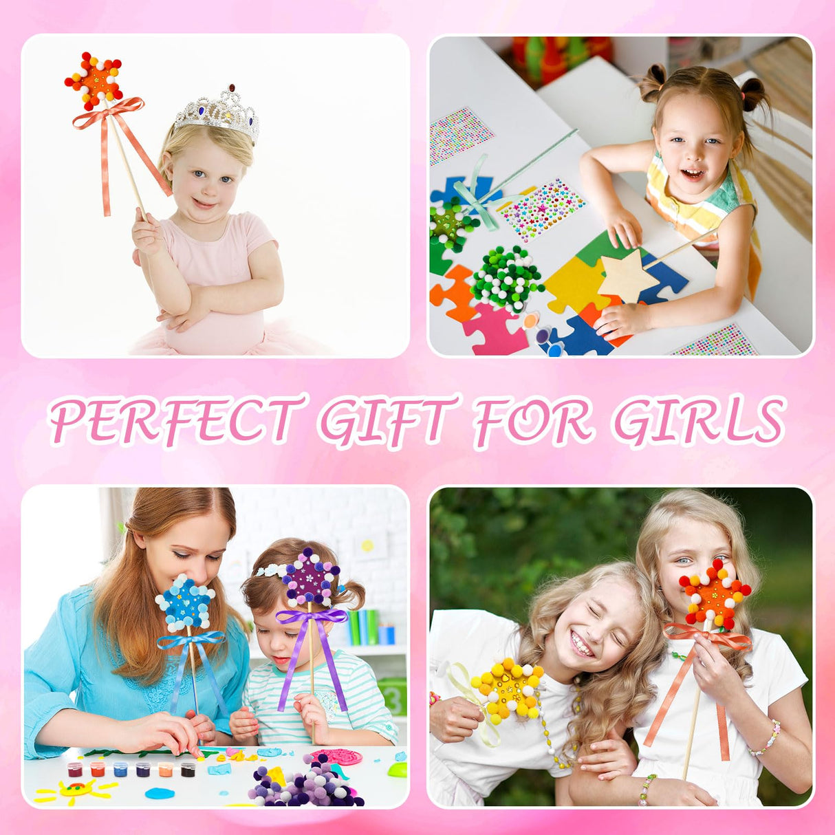 JarThenaAMCS 20 Pcs Princess Fairy Wands Kit Make Your Own Magic Wand Unfinished Wooden Fairy Wands with Ribbons Gem Stickers Felt Ball Paint Brush DIY Art Crafts for Birthday Party Supplies JarThenaAMCS