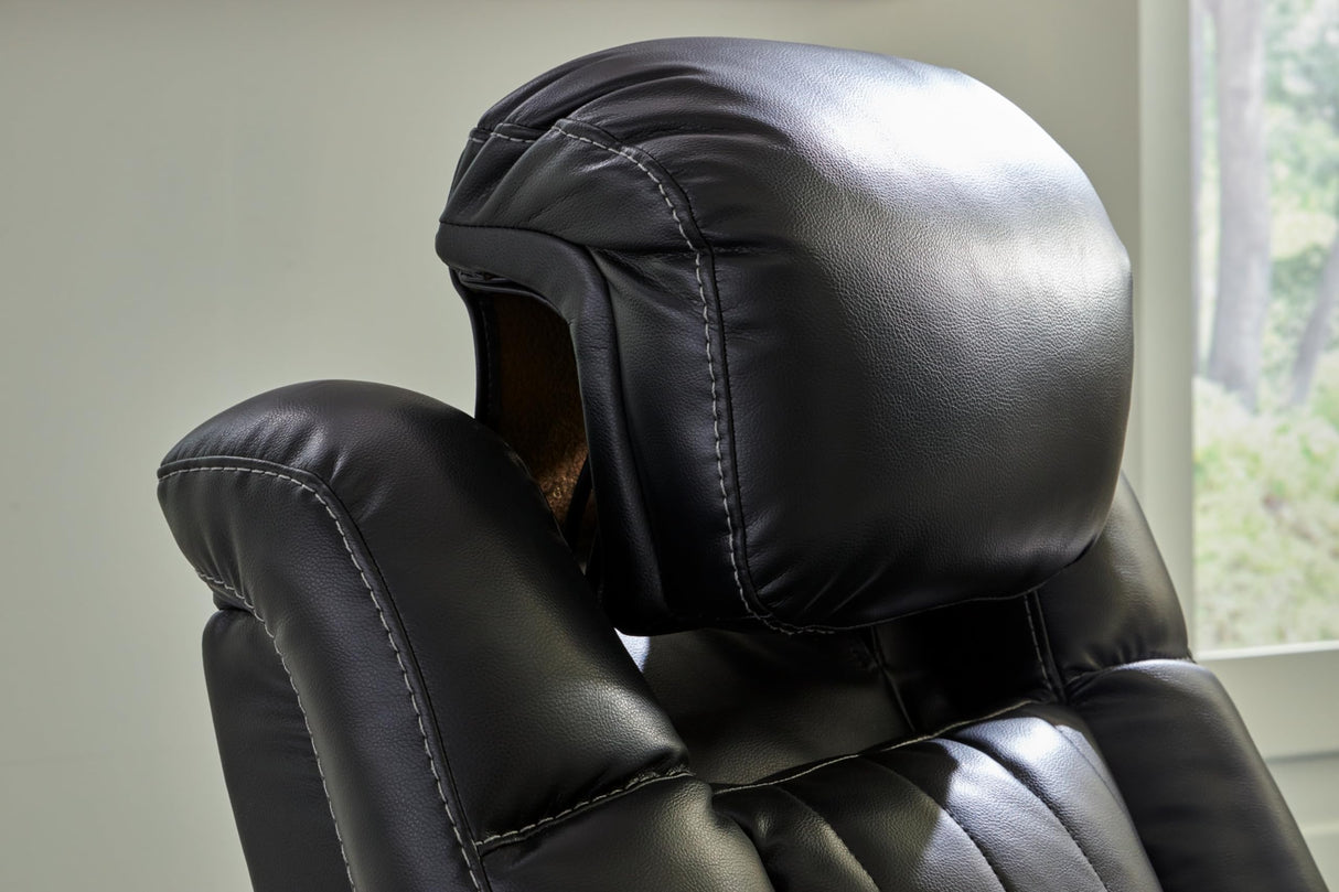 Signature Design by Ashley Caveman Den Modern Faux Leather Power Reclining Sofa with Adjustable Headrest, Drop Down Table, Electrical Outlets and LED Reading Lights, Black Signature Design by Ashley