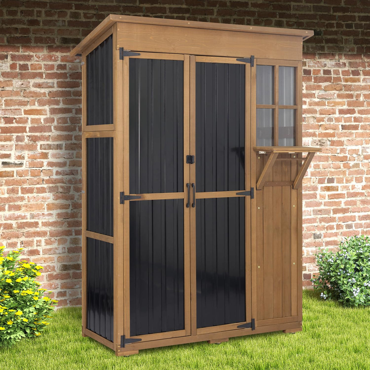 51" L Outdoor Storage Cabinet Waterproof with Shelves, Outside Storage Shed Backyard Tall Cabinet with Fold-Out Table for Patio, Garage, Garden, Pool Accessories Storage PetsCosset