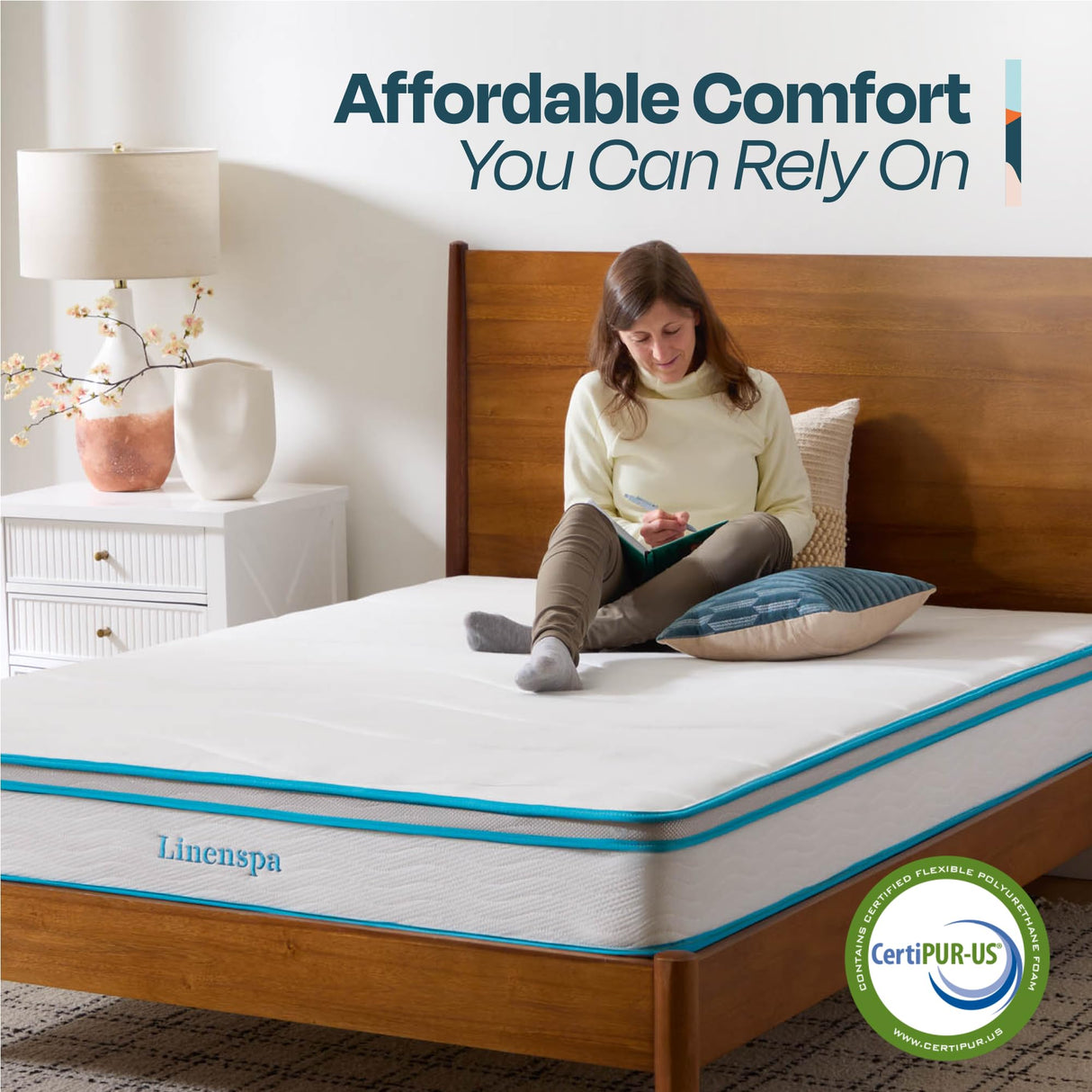 Linenspa 8 Inch Memory Foam and Spring Hybrid Mattress - Medium Firm Feel - Bed in a Box - Quality Comfort and Adaptive Support - Breathable - Cooling - Guest and Kids Bedroom - Full Size Linenspa