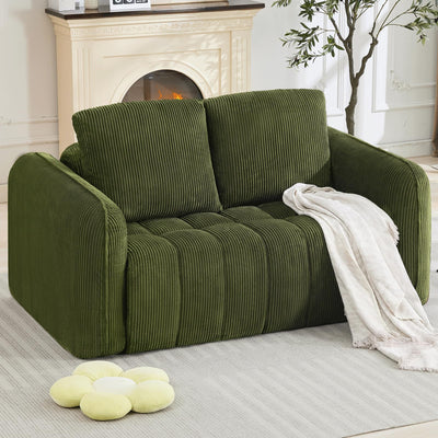 AEMEIOS Boneless Loveseat Couch for Living Room, Oversized Loveseat 2 Seater with 2 Pillow for Lovers,Corduroy Boneless Cloud Sofa Loveseats in a Box for Bedroom,No Assembly Couch, Green
