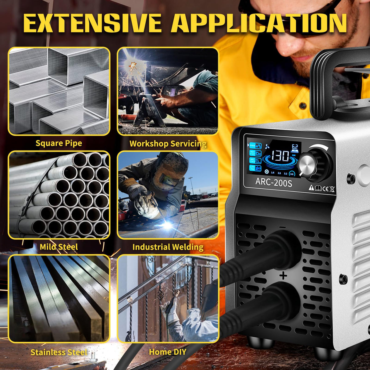 SSIMDER Stick Welder, Welding Machine 110v/220v 130A 2 In 1 Hot Start/ARC Force/LIFT TIG Welding Machine, Mini Portable ARC200S Small Anti-Stick Welder with Smart LCD IGBT Digital Welder S SIMDER