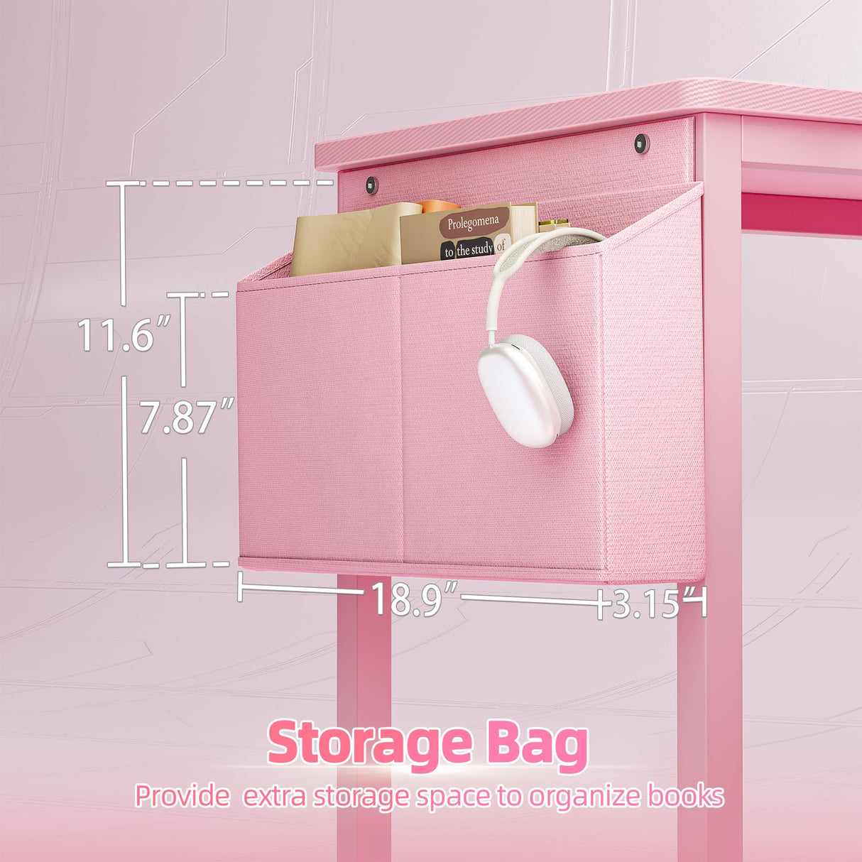 TIQLAB Gaming Desk 40 inch with Power Outlet and LED Light, Computer Desk with Reversible Shelves and Storage Drawer, Small PC Desk for Home Office Table with Bag, Carbon Fiber Pink TIQLAB