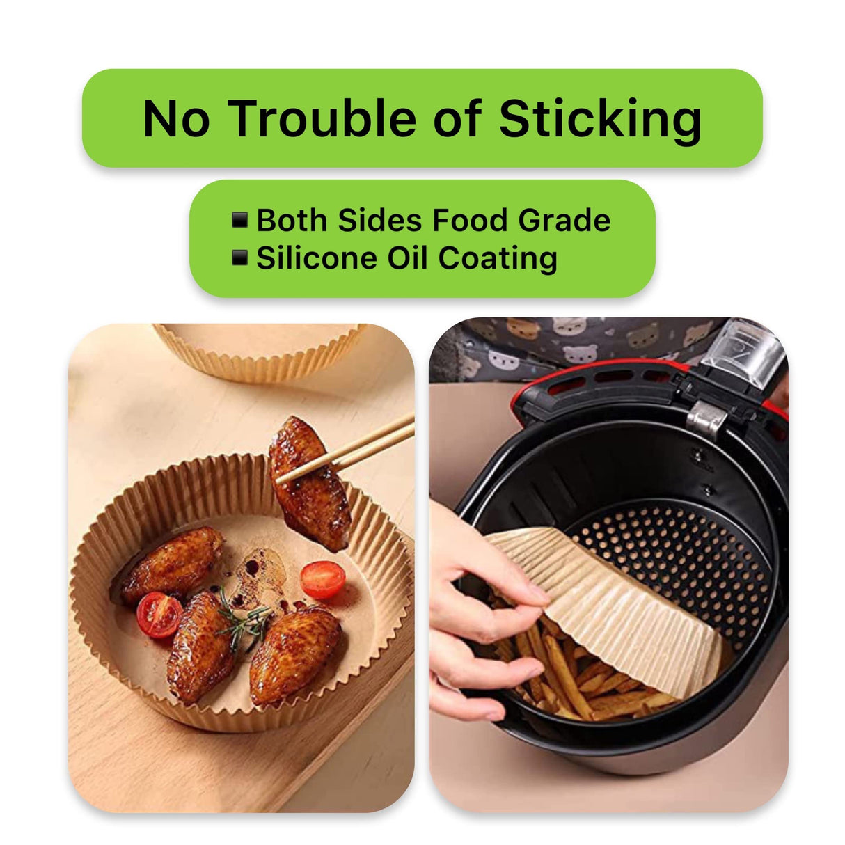 FINECE Air Fryer Liners Square, 100PCS for 5 to 8 Qt Air Fryer Disposable Paper Liner Large, 7.9 inch Unbleached Non-stick Oil-proof Parchment Paper FINECE