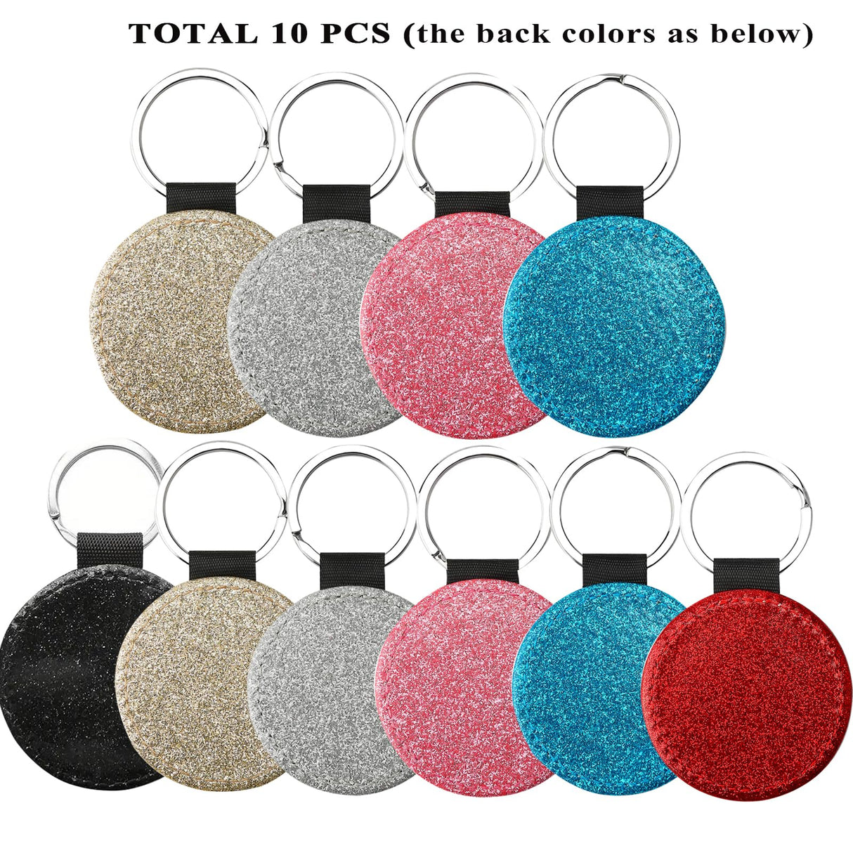 QISVVE 10Pcs Sublimation Blanks Keychain,custom personalized key chain,Glitter PU Leather keychain accessories for DIY Crafts Making (10Pcs Glitter Round) QISVVE