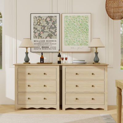 CHYMSUN Dresser for Bedroom with 6 Drawers, Mid Century Modern Wooden Dressers Chest of Drawers with Handles, 3 Drawer Nightstand Set of 2, Storage Organizer for Bedroom, Hallway, Living Room, Wood