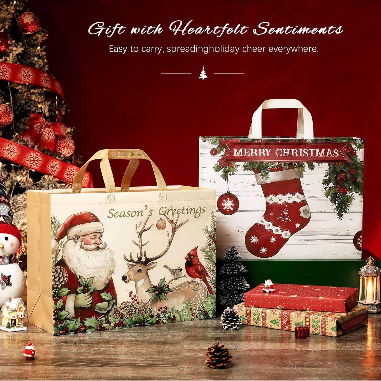 STYPOP 12 Pack 17" Extra Large Christmas Gift Bags, Reusable Non-Woven Christmas Tote Bags with Handles, Perfect for Gift Wrap/Party Favor Supplies, 16.9 * 12.6 * 6.8" STYPOP