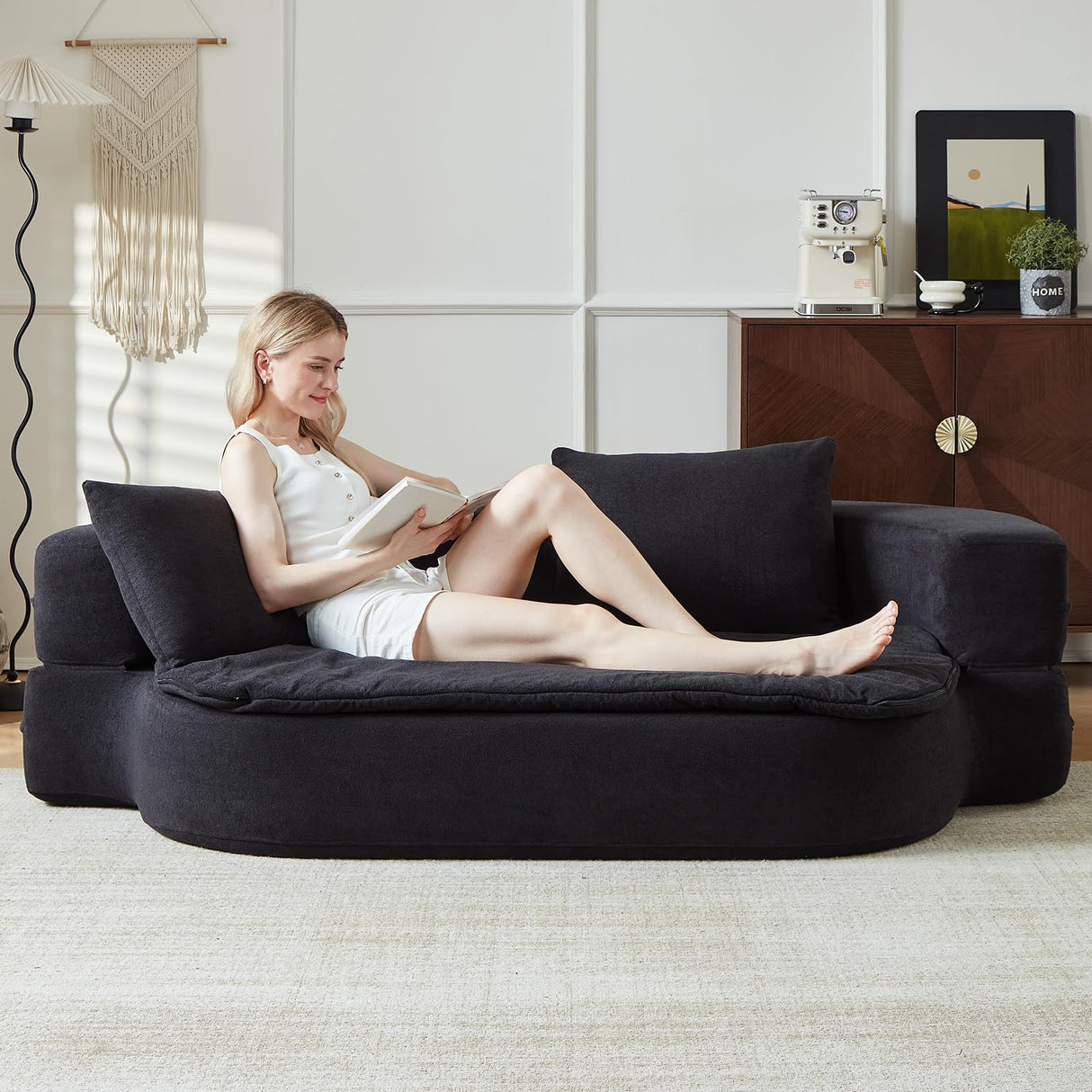 79" Convertible Folding Sofa Bed, Loveseat Sleeper Sofa Couch for Small Spaces, Foldable Cloud Couch with Pillow & Blanket, Comfy Modern Lounge Chair Bed for Living Room & Bedroom (Black) UKMTUET