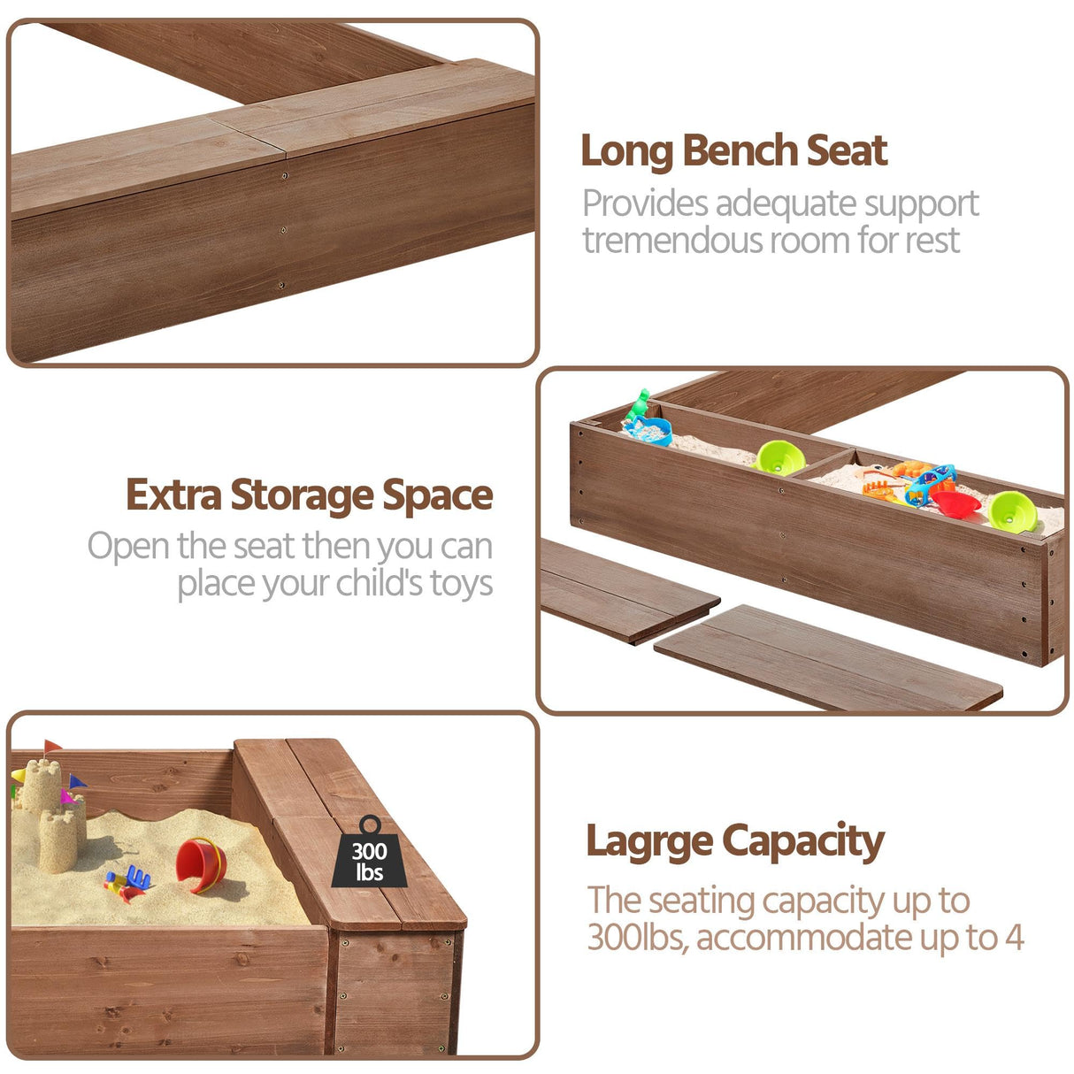 Yaheetech 53× 44.5in Wood Sand Box for Kids Ages 3-8, Sandboxes for Backyard Patio Garden Beach Outdoor Play Use, w/Fabric Liner Funnel Chutes Spinning Wheel & 2 Storage Compartments Yaheetech