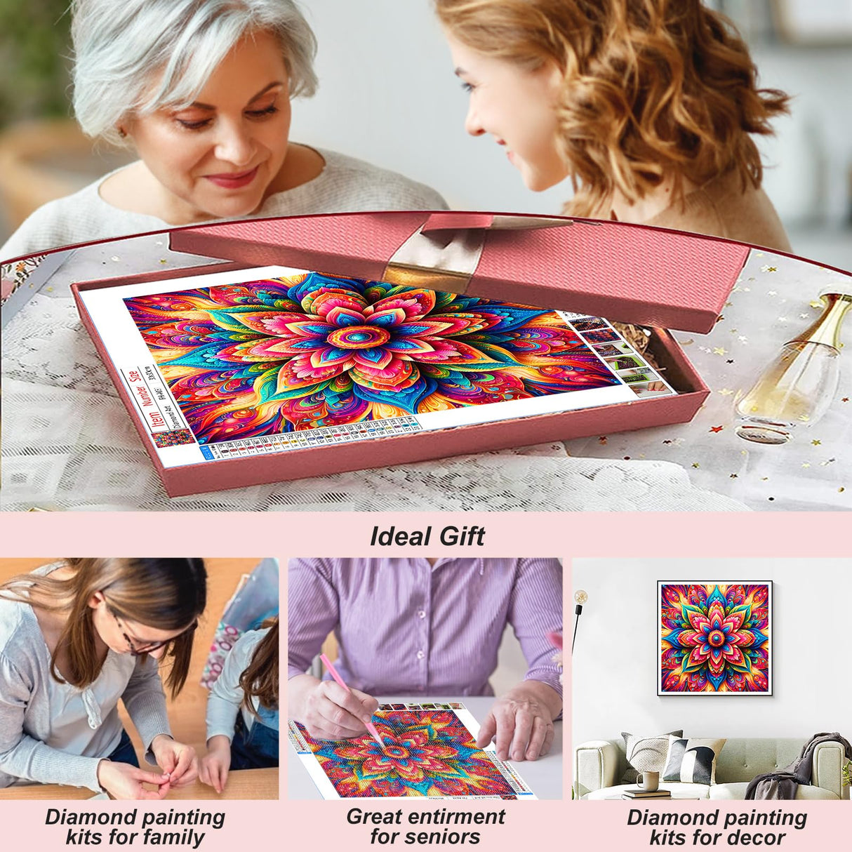FHBUBPUP 5D Diamond Painting Kits for Adults, Mandala Diamond Art Kits for Beginners - DIY Full Drill Round Diamond Dot Gem Art Flower, Craft Gift Suitable for Home Wall Decoration 12×12Inch FHBUBPUP