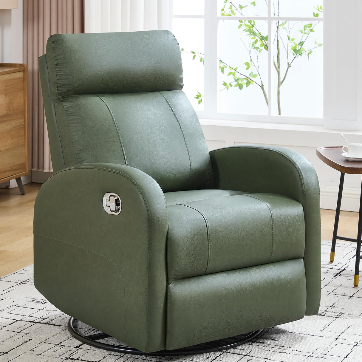 HOMYKA Swivel Rocker Recliner, Faux Leather Rocking Recliner Chair with Manual Adjustable Footrest, Reclining Chair Nursery Glider Recliners for Small Spaces, Living Room, Dark Green HOMYKA