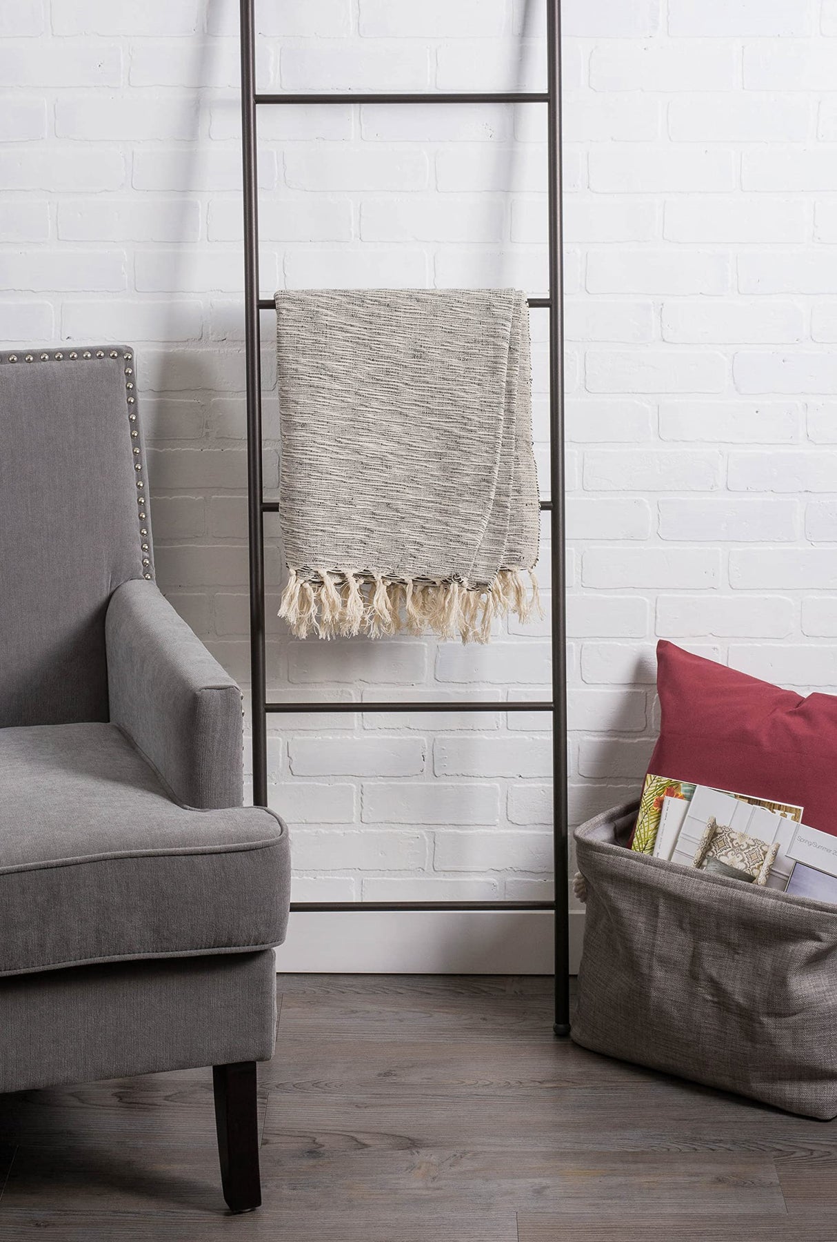 DII Rustic Farmhouse Throw Blanket with Decorative Tassels, Use for Chair, Couch, Bed, Picnic, Camping, Beach, & Just Staying Cozy at Home (50 x 60), Variegated Black DII