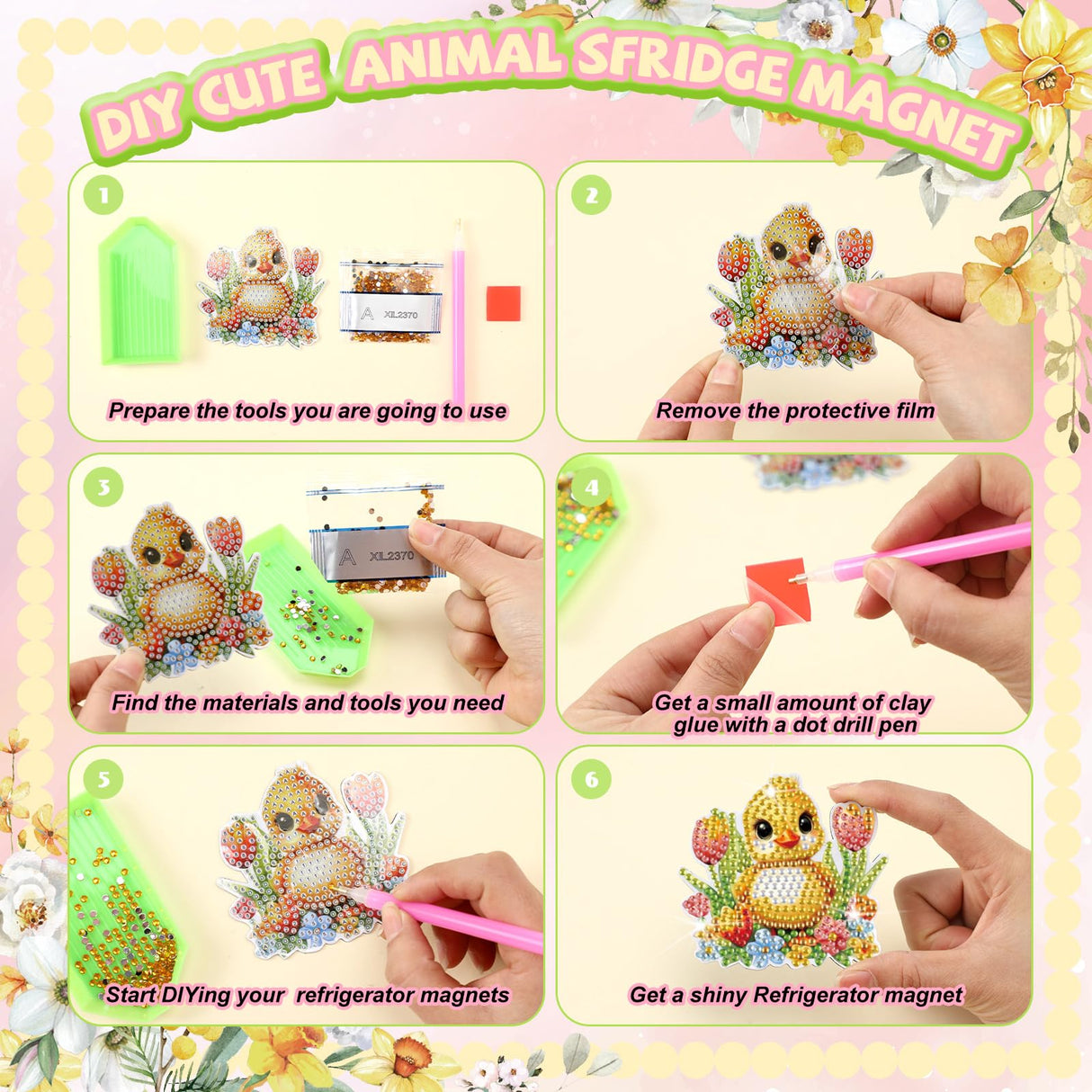 Xuhal 30 Pcs Animal Diamond Painting Magnets Watercolor Animal Diamond Art Magnet Kits for Adults Cute Elephant Tiger Refrigerator Magnetic Sticker 5D Rhinestone Fridge Stickers for DIY Crafts Gifts Xuhal