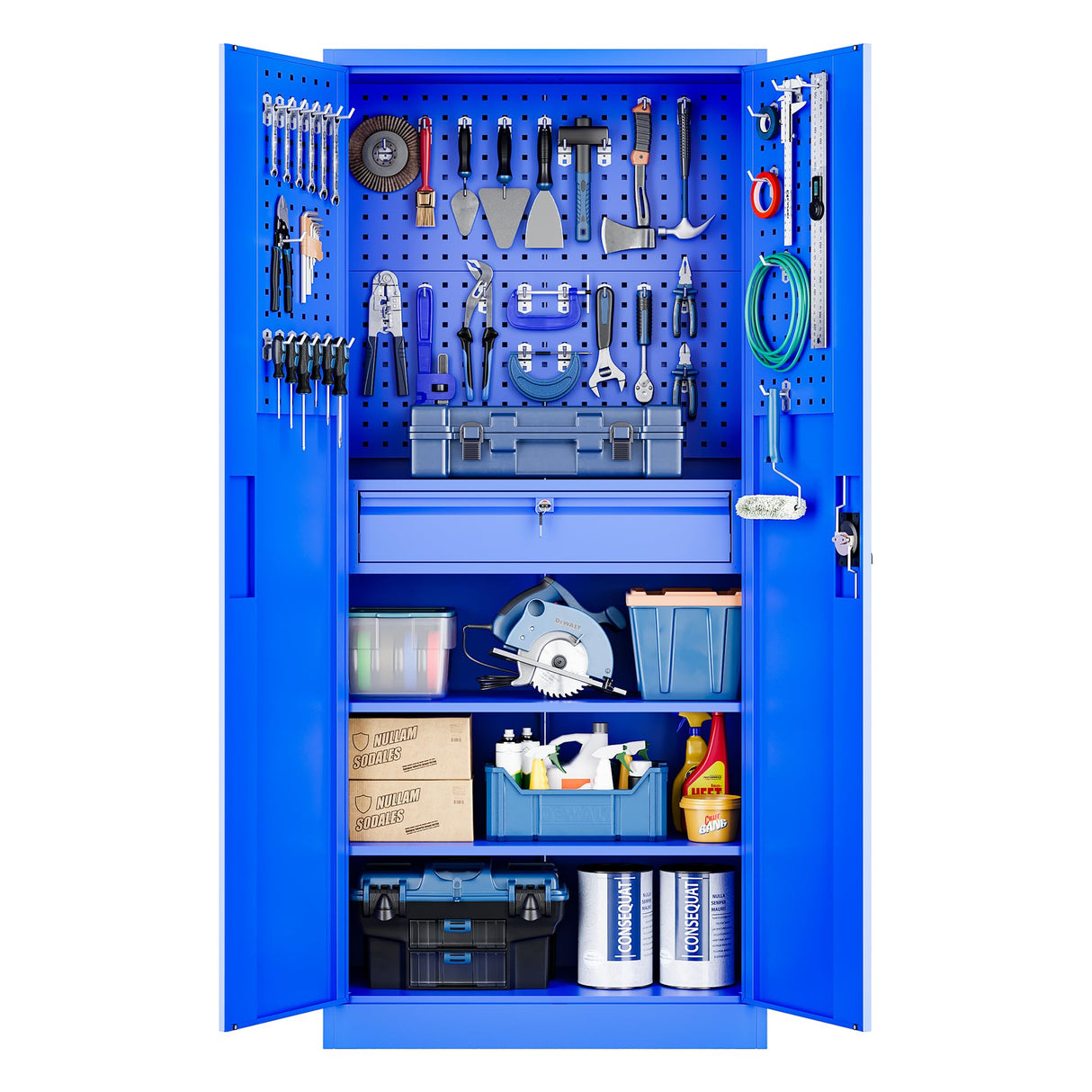 Yizosh Metal Garage Storage Cabinet with Locking Doors and Drawers, Heavy Duty Steel Tool Cabinet with Pegboard, 71" - Lockable Cabinets for Garage, Warehouse, Basement (Blue) Yizosh