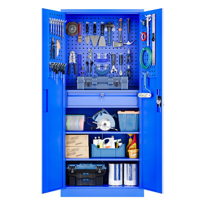 Yizosh Metal Garage Storage Cabinet with Locking Doors and Drawers, Heavy Duty Steel Tool Cabinet with Pegboard, 71" - Lockable Cabinets for Garage, Warehouse, Basement (Blue)
