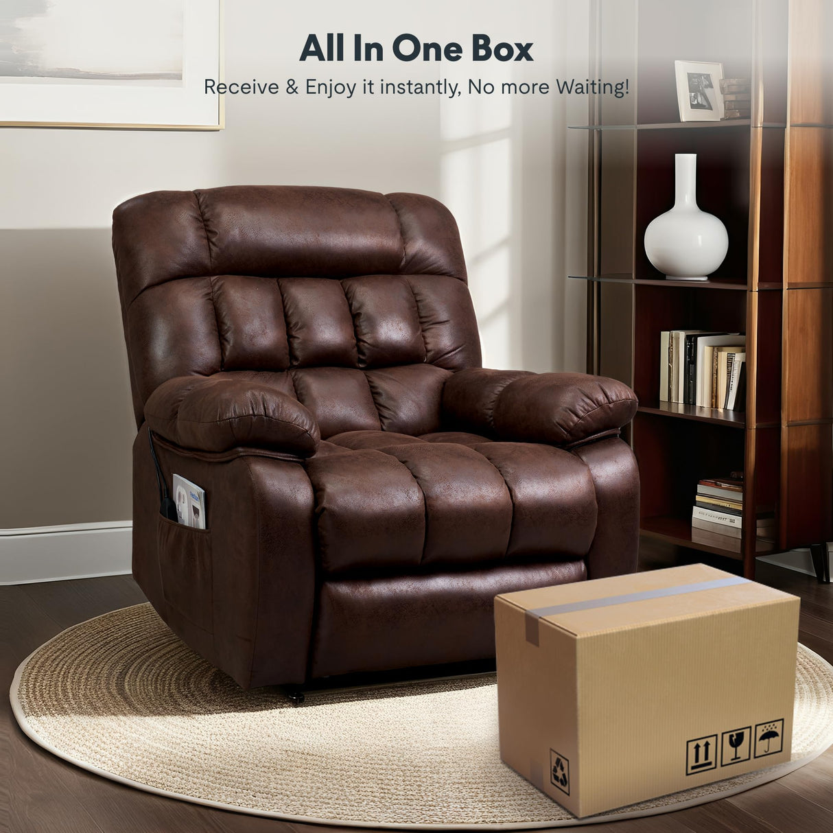 FLEXISPOT XL51 Dual OKIN Motor Power Lift Recliner Chair for Elderly, Lay Flat Sleeper Recliner with Massage & Heat, USB Ports, Faux Leather Reclining Sofa for Living Room Bedroom(Extra Large, Brown) FLEXISPOT