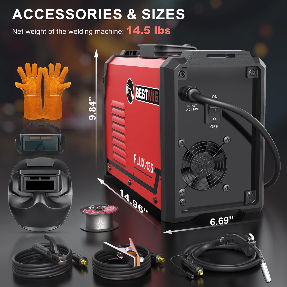 BESTMIG 135A Welder 3-in-1 Welding Machine Supports MIG 110V Welding Machine with IGBT Inverter LED Digital Display MIG/Lift TIG/Stick Capabilities (Red Black, MIG 135A Welder) BESTMIG.