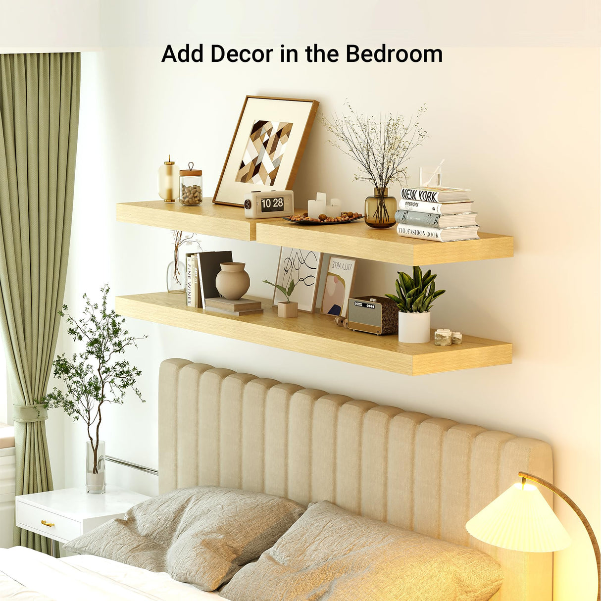 Heimlove 12 Inch Deep Floating Shelves, 48 x 12 inches Long Wall Shelf, Large Display Shelf & Storage Shelf, Rustic Wood Wall Shelves for Fireplace Mantel, Set of 1(Oak) Heimlove