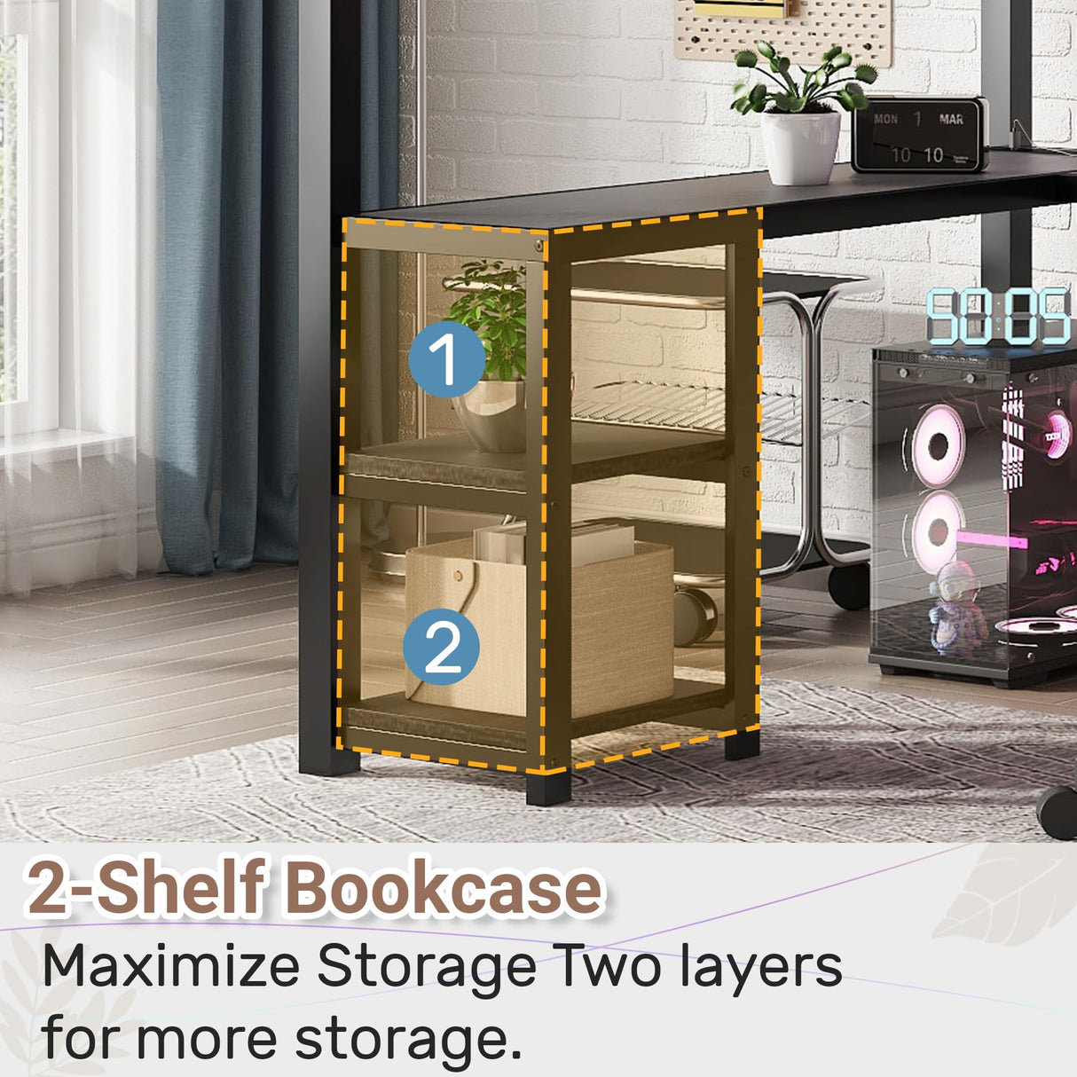 Full Size Loft Bed with Desk and Stairs, Gaming Loft Bed with RGB LED Light and Storage, Heavy-Duty Metal Lofts Beds Frame with Wardrobe, Shelves and Charging Station for Adults Kids Teens, Black Mirightone