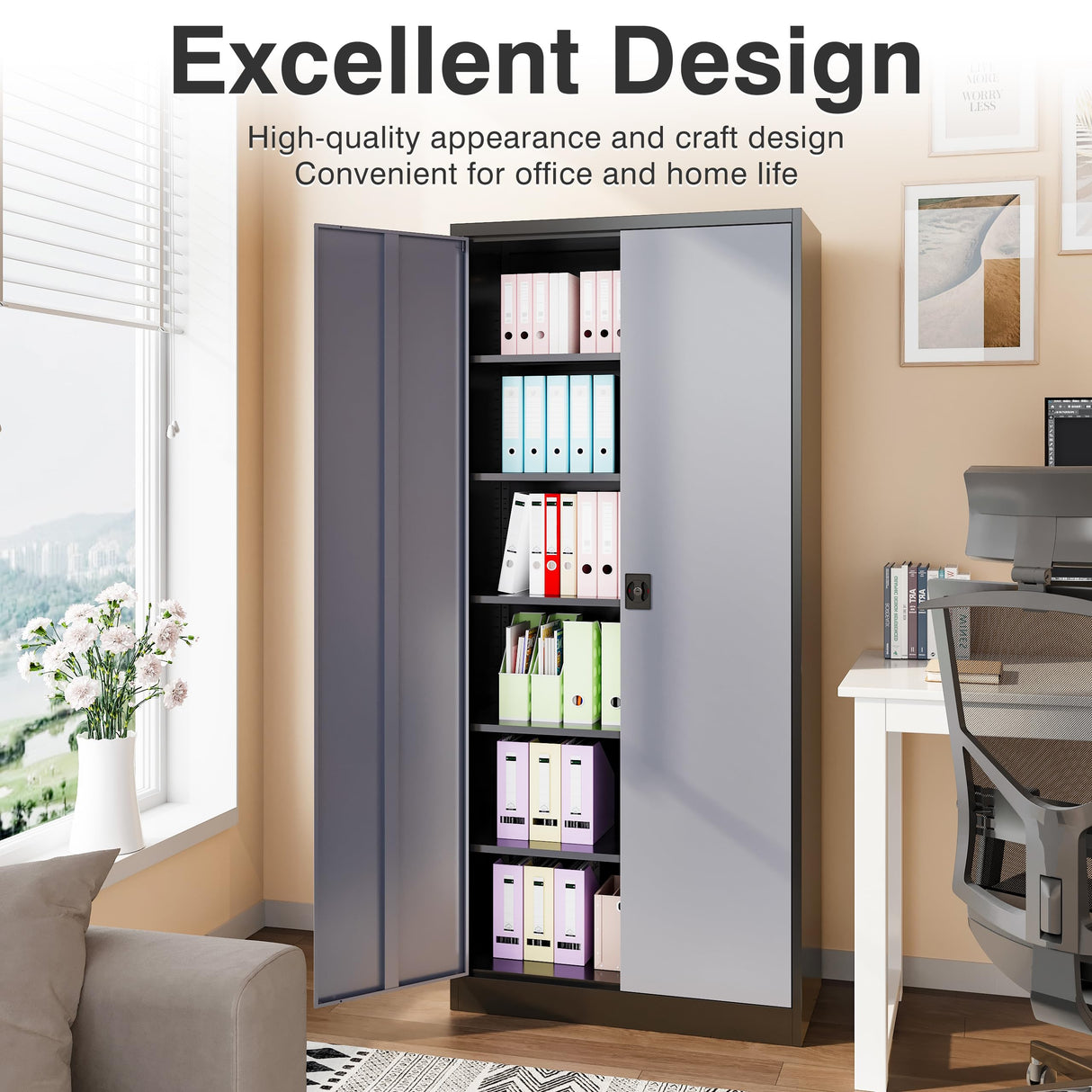 SISESOL Wide & Deep Metal Storage Cabinet with Lock & 5 Adjustable Shelves,72" Gray Garage Storage Cabinet with Locking Doors,Locking Metal Cabinets for Home,Office,Shop,Garage 72x36x18 SISESOL