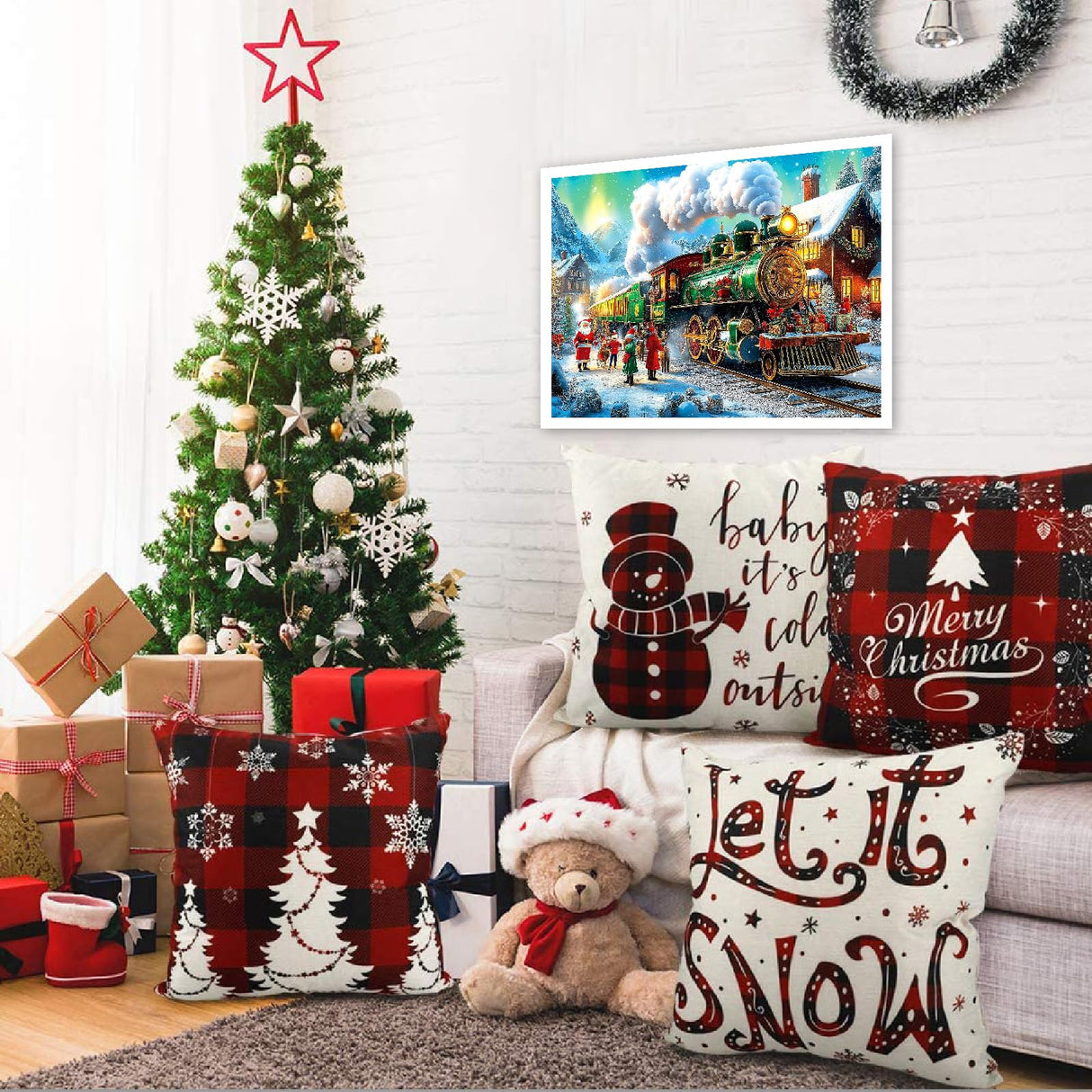 askkqtx Christmas Diamond Art Kits for Adults, Train Diamond Painting Kits for Adults, DIY 5D Full Drill Round Crystal Rhinestone Gem Art Craft for Gift Home Wall Decor 12x16 Inch askkqtx