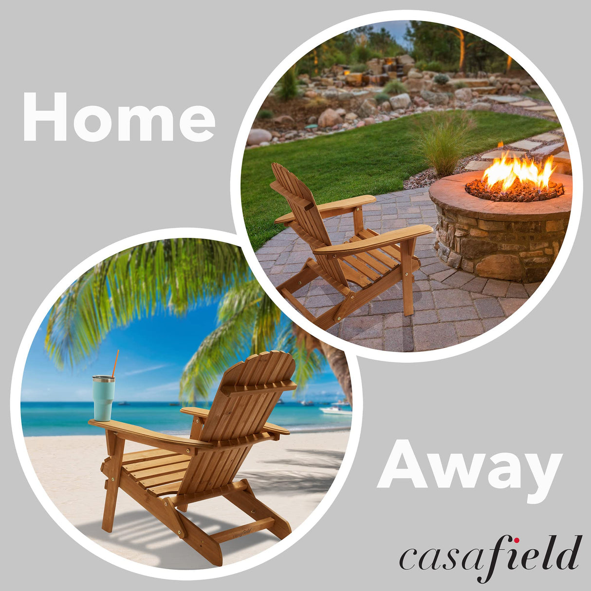 Casafield Folding Adirondack Chair, Set of 2 Cedar Wood Outdoor Fire Pit Lounge Chairs for Patio, Deck, Yard, Lawn and Garden Seating, Partially Pre-Assembled - Natural Casafield