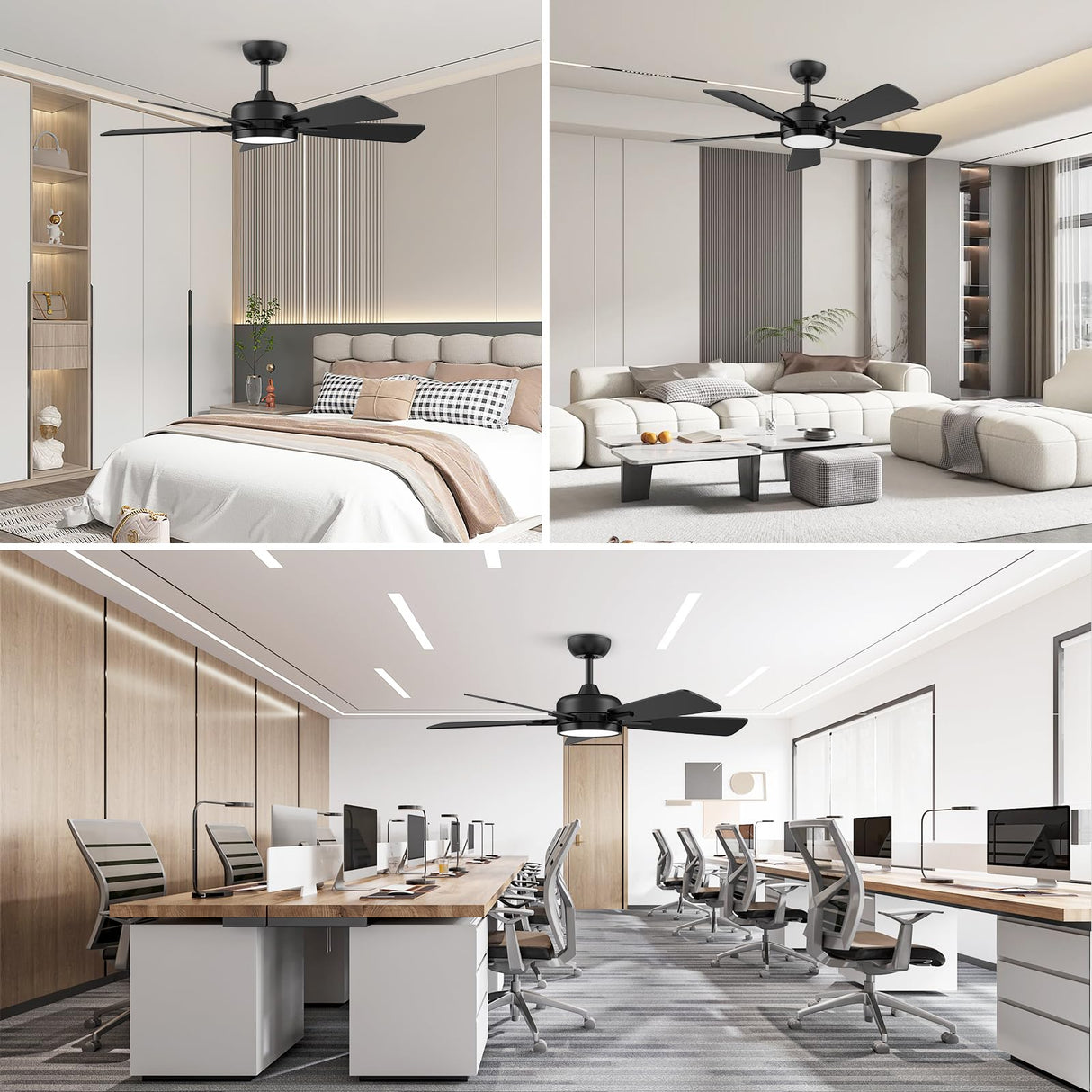 ocioc 46 Inch Ceiling Fans with Lights, Large Air Volume Ceiling Fan with Backlight, Ultra Quiet Reversible DC Motor Dimmable with Remote(Black) ocioc