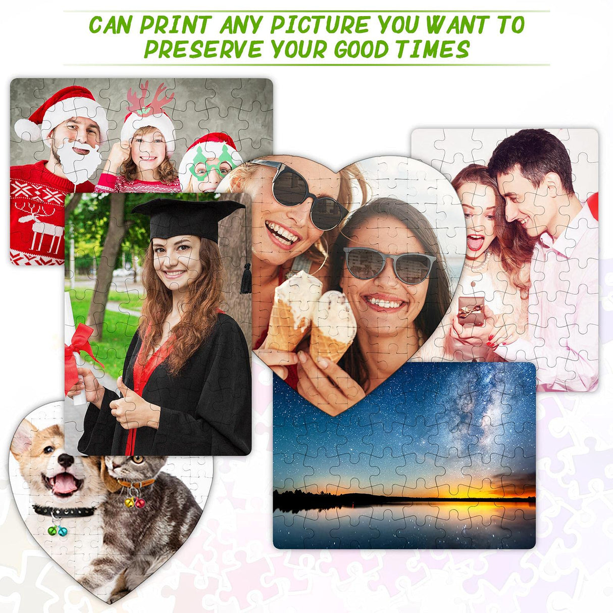 Sumind 10 Sets Blank Sublimation Puzzle Jigsaw Rectangle Heart Shaped White DIY Custom Puzzle Heat Press Thermal Transfer Puzzle Pearl Puzzle Blank Puzzle(A5-48 Rectangle and 75-Heart Shaped) Sumind