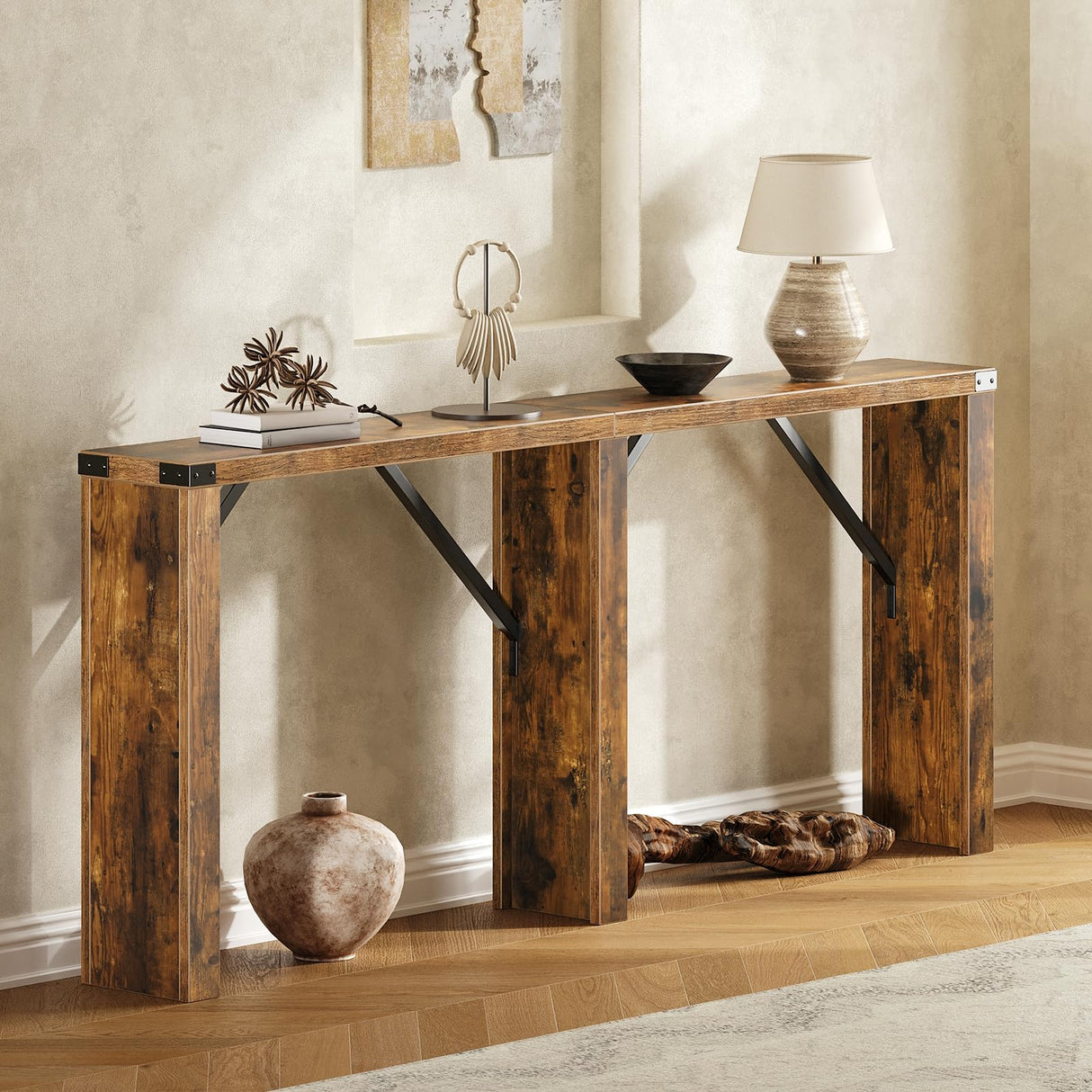 YATINEY Console Table, 63" Long Behind Couch Sofa Table, Entryway Table, Farmhouse Console Table for Narrow Spaces, Hallway, Living Room, Rustic Brown CT30BR YATINEY
