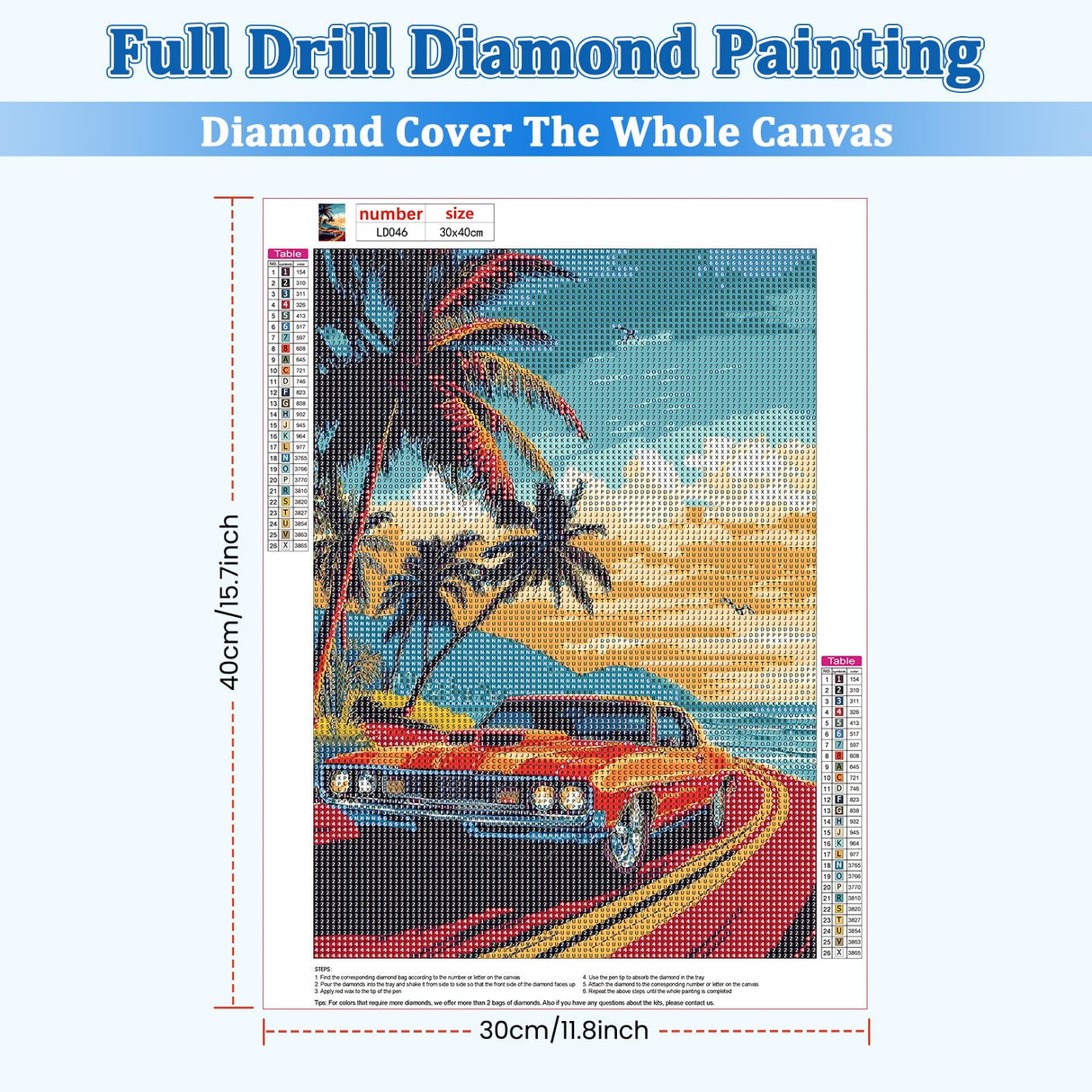 RICUVED Diamond Art Kits for Adults, Landscape Diamond Painting Kits for Beginners, Seaside Road Car DIY 5D Full Round Drill Gem Crystal Rhinestone Art and Craft Kit for Gift Home Wall Decor 30x40cm RICUVED