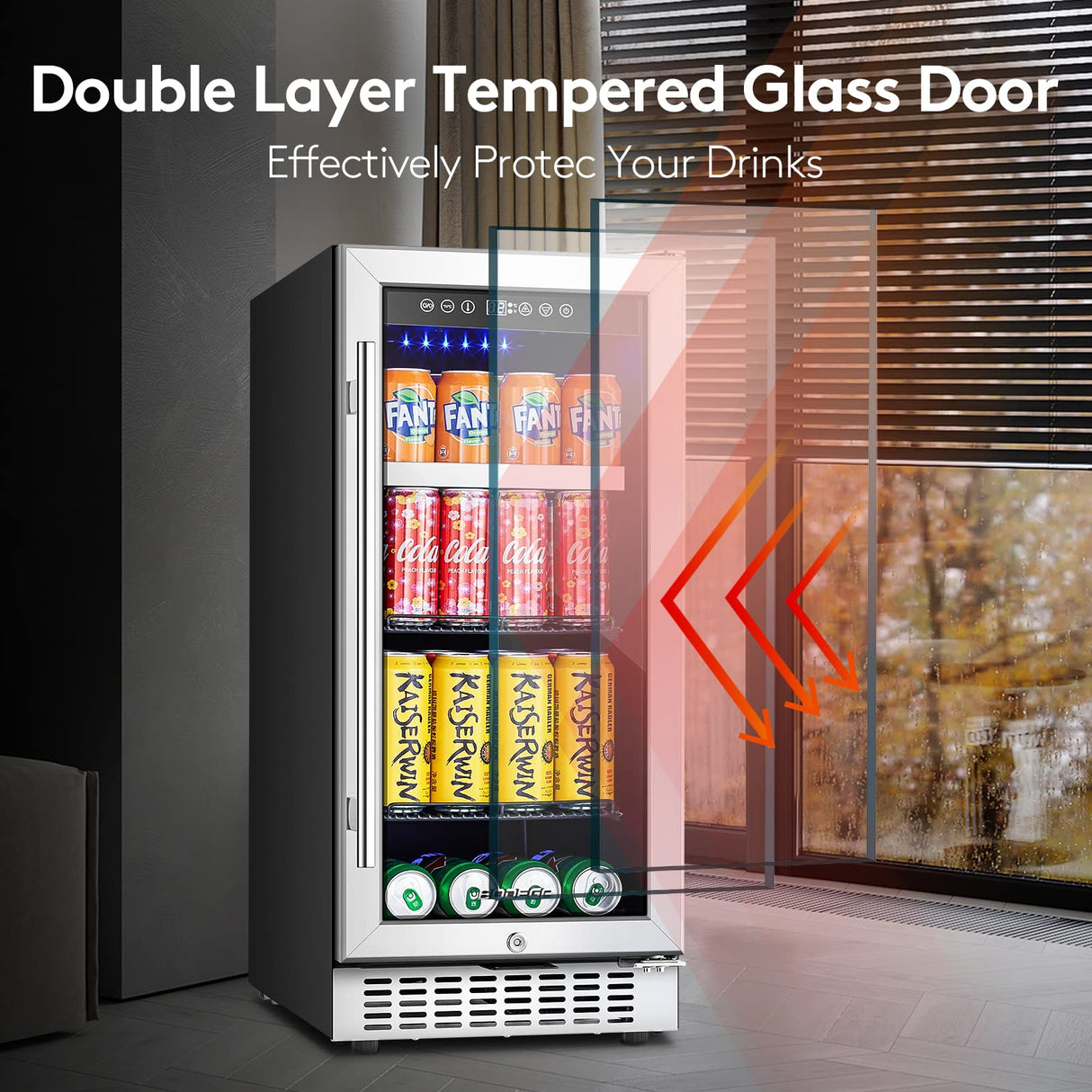 BODEGA Beverage Refrigerator Cooler,15 inch drink fridge under counter,100 cans mini Fridge with Glass Door for Soda Beer,Wine,Beverage Cooler for Home,Kitchen, Bar or Office. BODEGA