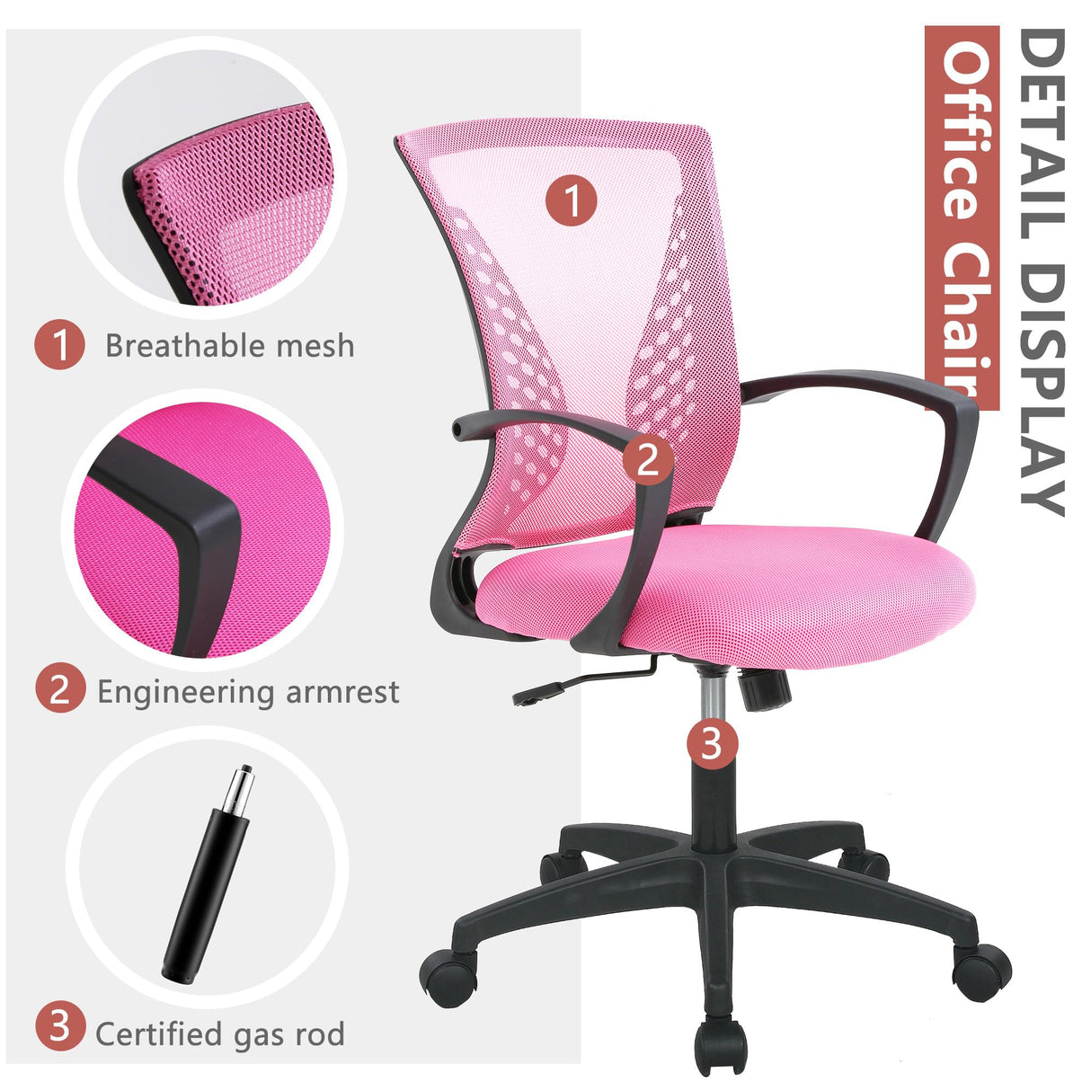 PayLessHere Office Computer Gaming Chair Ergonomic Mesh Desk Chair Adjustable Video Game Chairs with 360 Degrees Swivel Wheels Armrest Lumbar Support for Home Office,Pink PayLessHere