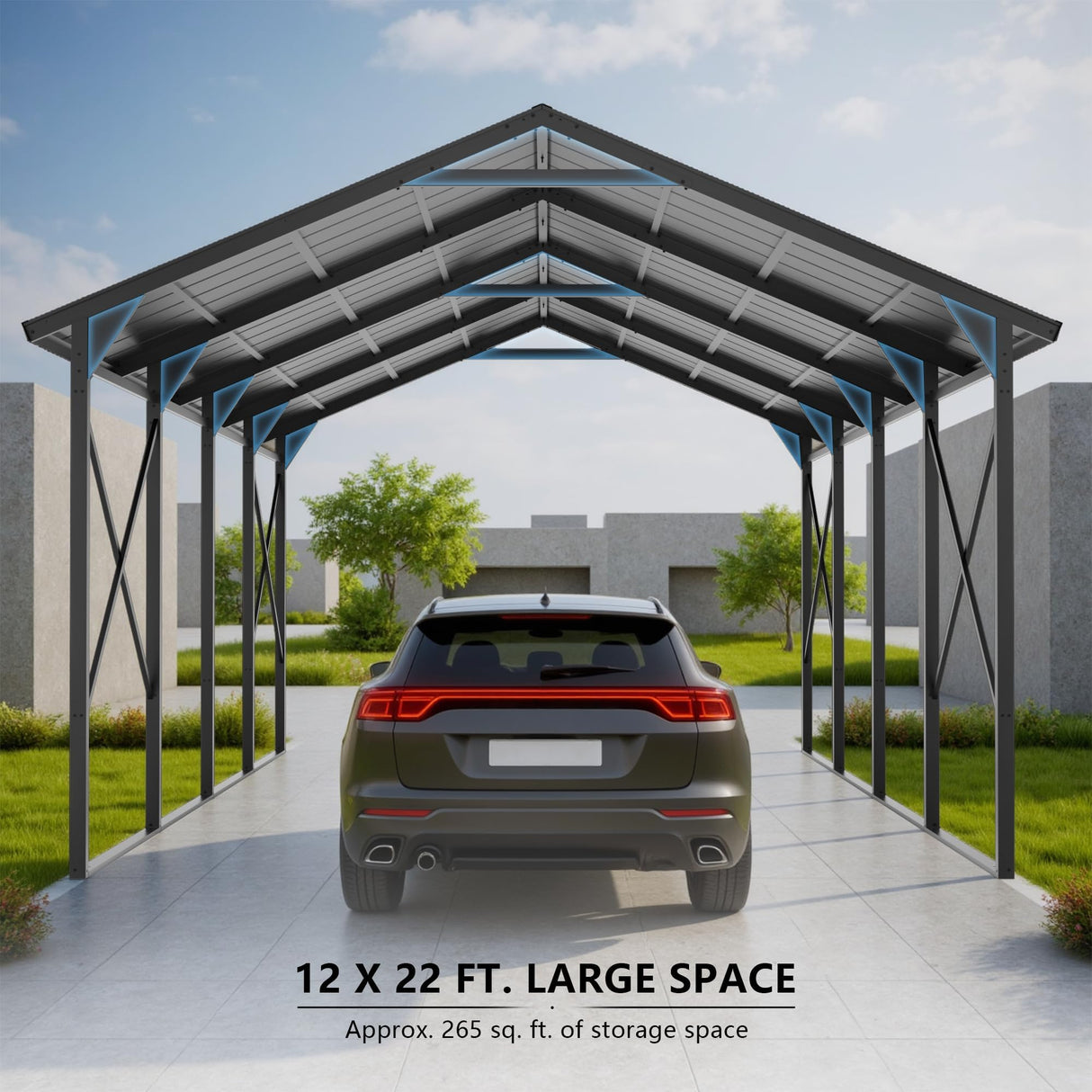 ALAULM 12x22 FT Heavy Duty Carport with Galvanized Steel Roof and Enhanced Frame, Durable Metal All Weather Carport Garage for Cars,Trucks,Boats,and Tractors ALAULM