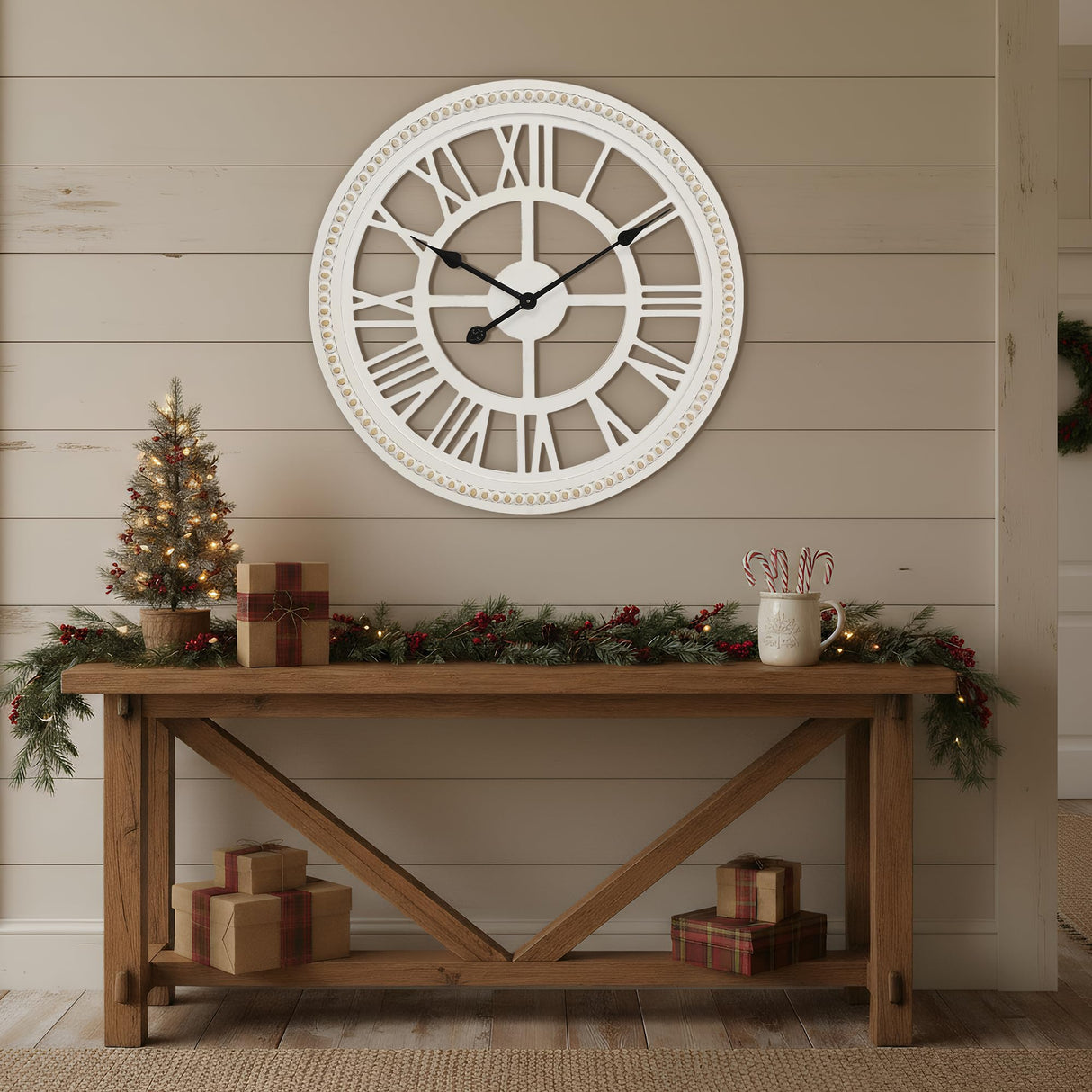 RiteSune 24 Inch Large Farmhouse Wall Clock, Rustic Wall Clock Decor, Wooden, Non-Ticking, Easy to Hang for Living Room, Bedroom, Kitchen RiteSune