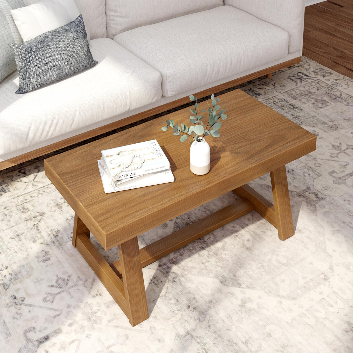 Plank+Beam Classic Rectangular Coffee Table, 40 Inch Farmhouse Coffee Table, Mini Center Tables for Small Spaces, Small Living Space Tea Table, Pecan Wirebrush Plank+Beam