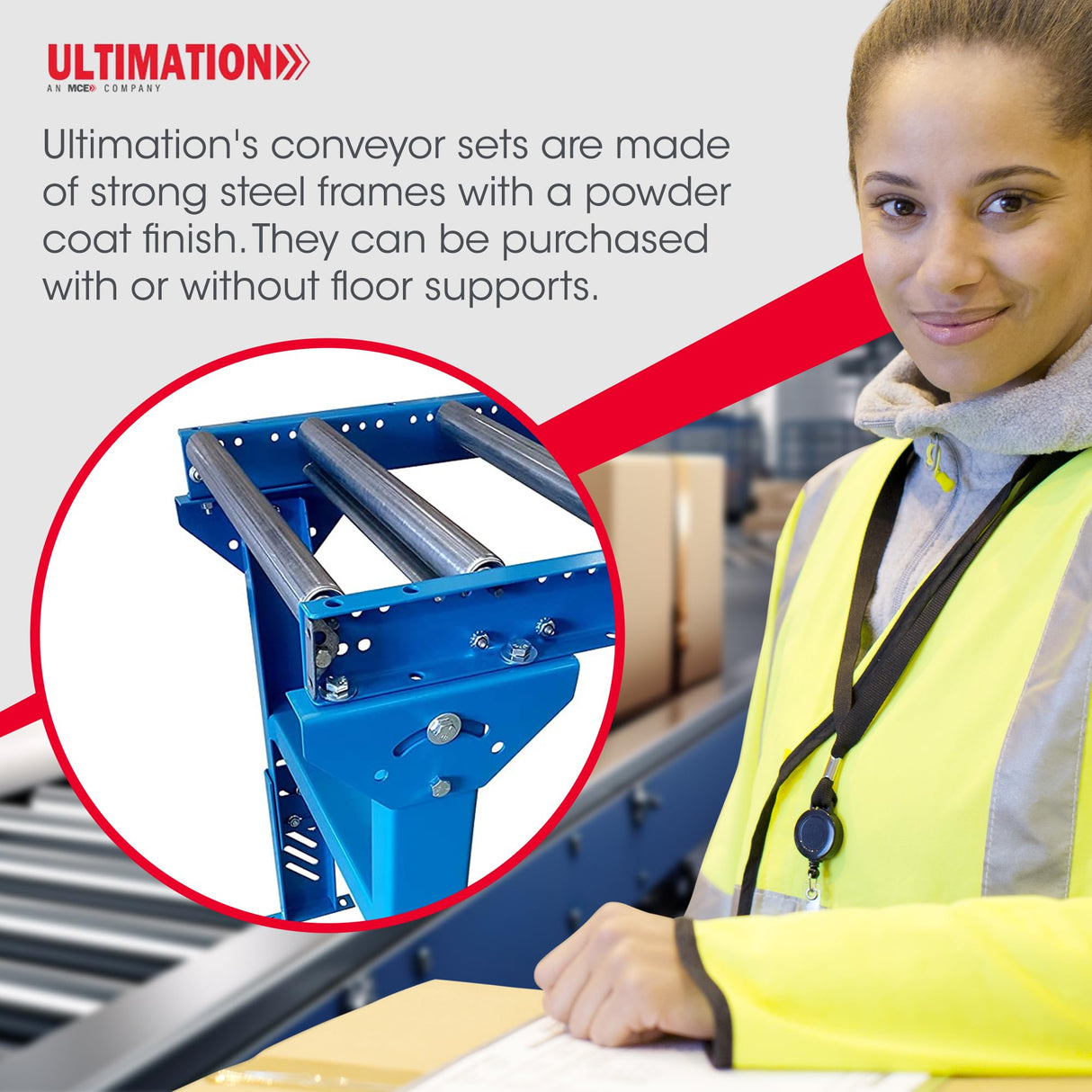 Ultimation Industries Light-Duty Roller Stand - Adjustable Height Tool Stand with Steel Conveyor Rollers, 12" x 3' Galvanized Steel, Ideal Roller Stands for Woodworking, 540 lbs Capacity, Made in USA Ultimation