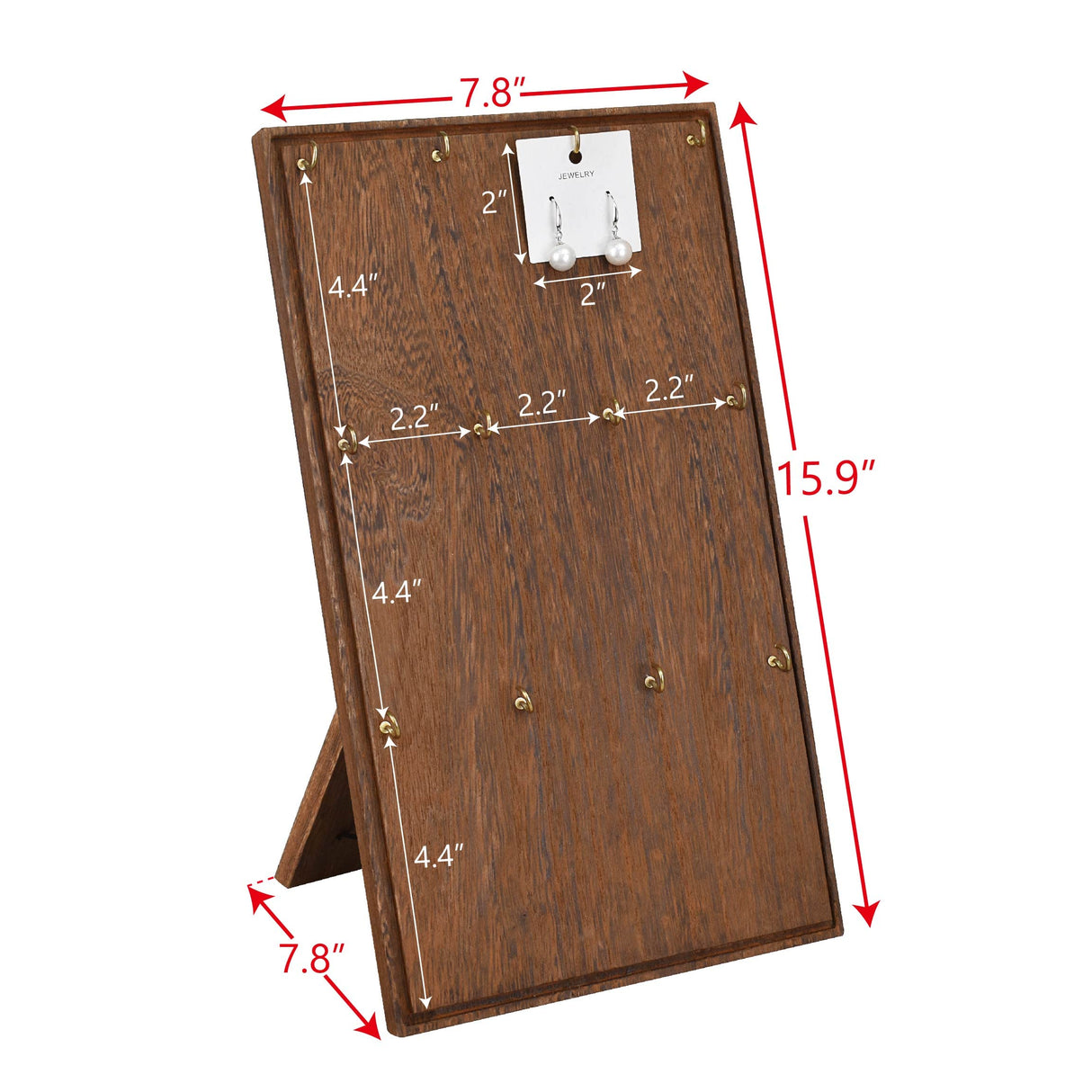 Ikee Design Wooden Jewelry Display Stand with 12 hooks, Earring Display with Hooks, Bracelet, Earring, Keychain Stand for Selling,7.8W x 7.8D x 15.9H in, Brown Color Ikee Design