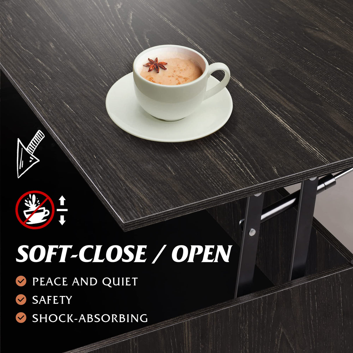 WLIVE Lift Top Coffee Table with Storage, 40.9" Coffee Table with Lifting Top & Sliding Top, Wood Modern Center Table with 2 Hidden Compartment for Living Room, Charcoal Black WLIVE