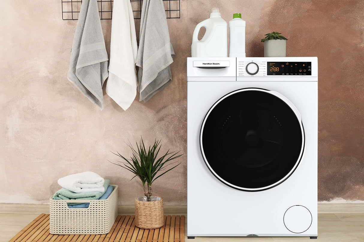 Hamilton Beach HBFW3205 Fullsize Washer-LED Digital Display Panel-5 Wash Cycles-Front Load Design-2.2 cu ft, 24 inch Wide, White Hamilton Beach