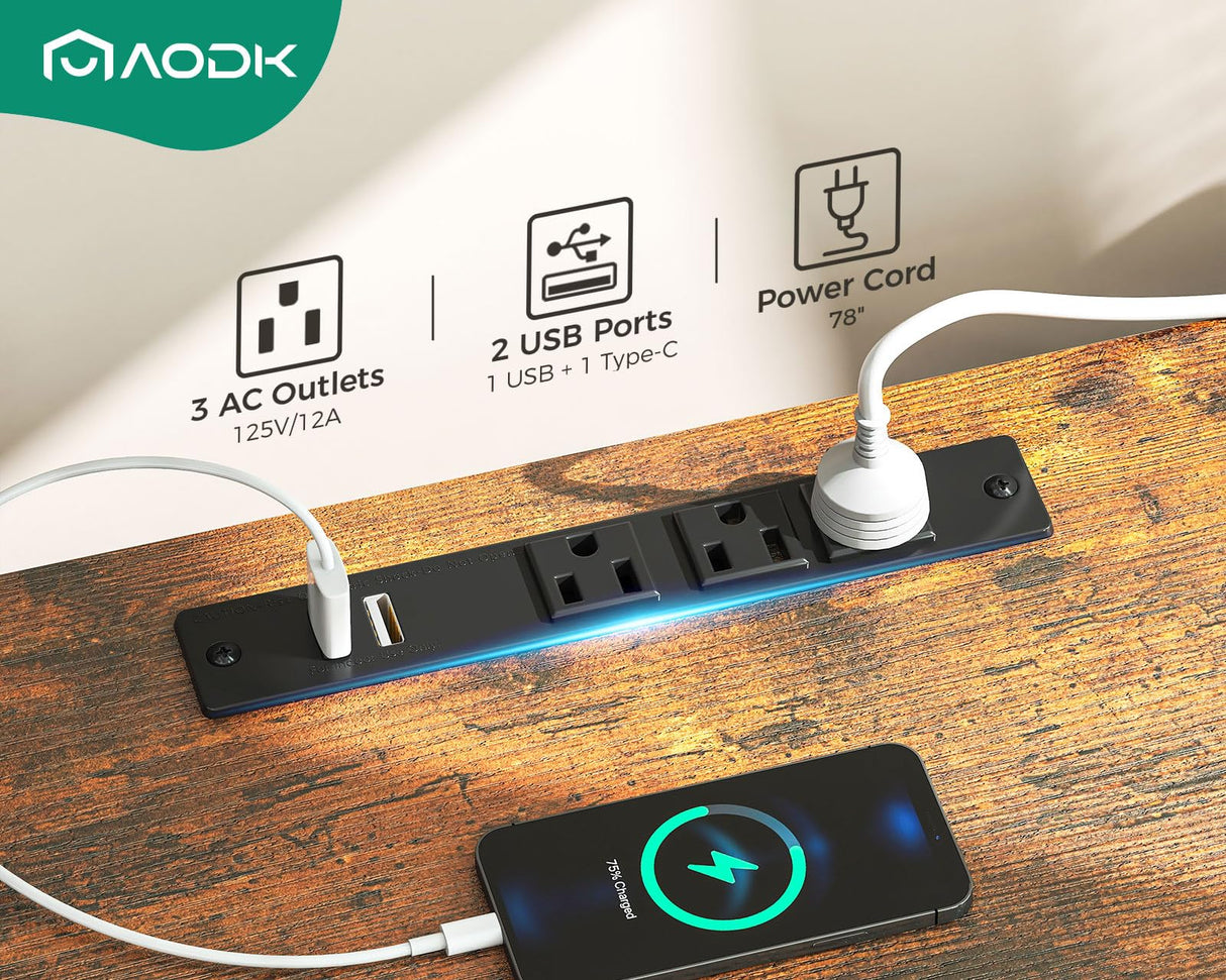 AODK Dresser with Charging Station, 52-Inch Long Dresser for Bedroom with 7 Large Fabric Drawers, Dresser TV Stand with Open Shelves for 55-Inch TV, Vintage and Vintage AODK