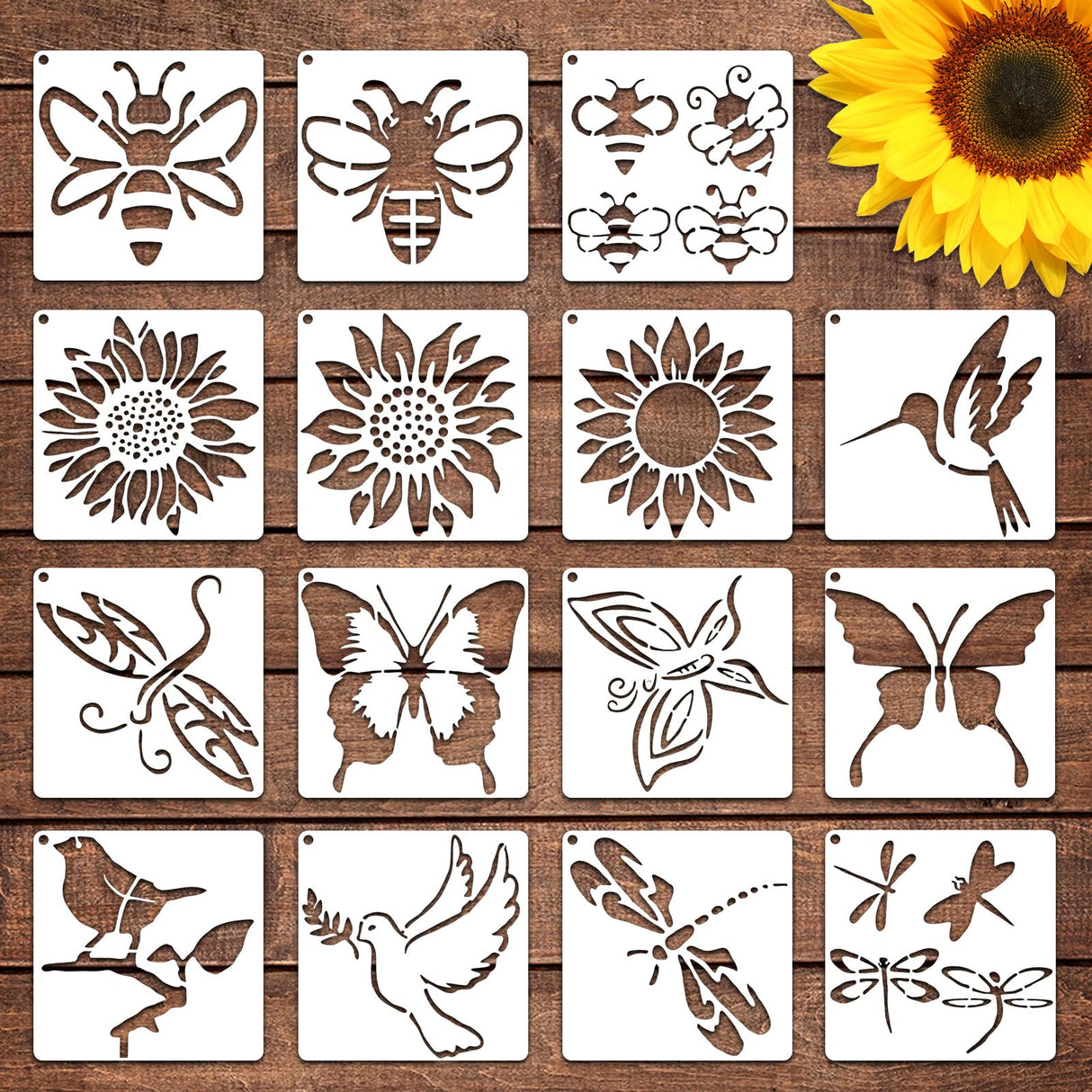 Yuanchu 15 Pcs Sunflower Bee Stencil Birds Stencils Butterfly Dragonfly Templates, Reusable Nature Stencils for Painting DIY Craft Stencils for Drawing on Wood Wall Canvas Rock Chalkboard Yuanchu